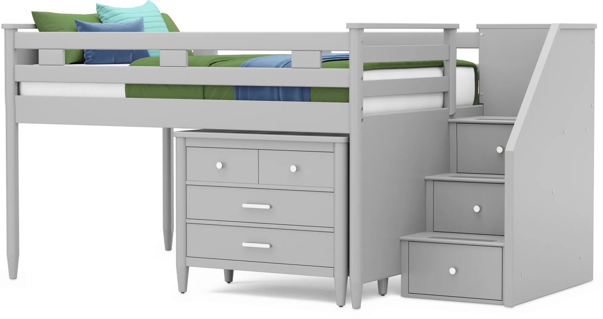 Kids Modern Colors Light Gray Full Step Loft with Loft Chest - Thumbnail - Image 4