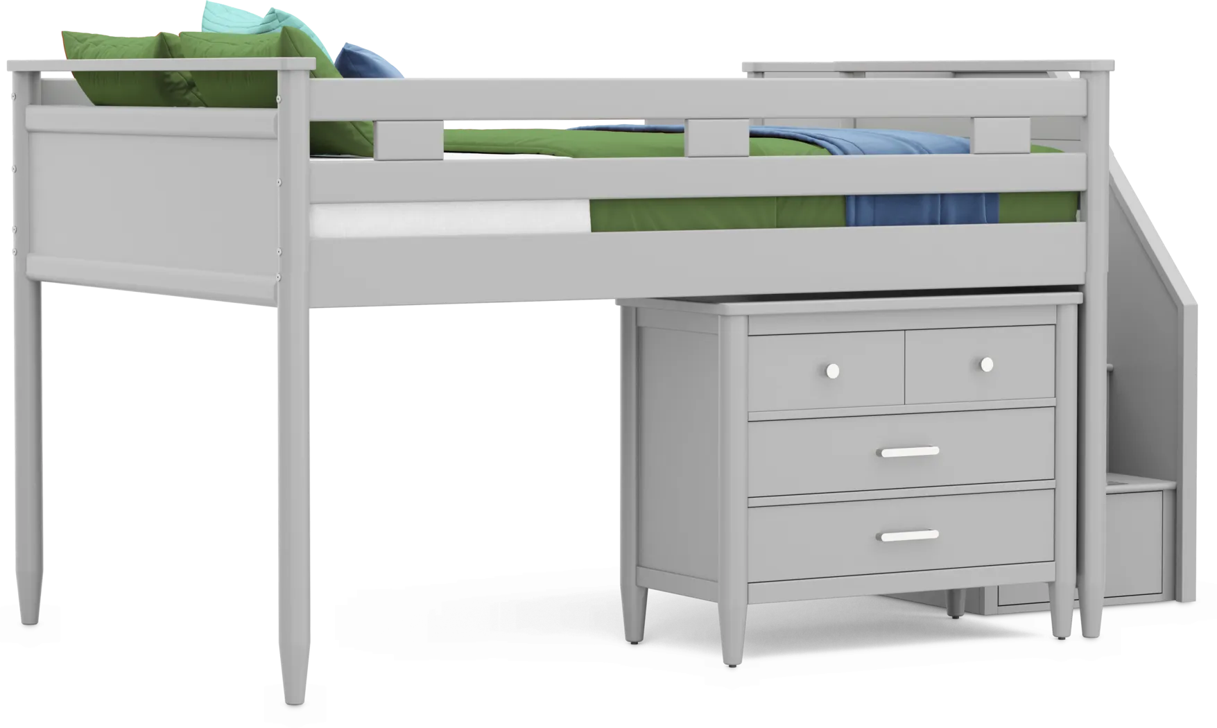Kids Modern Colors Light Gray Full Step Loft with Loft Chest - Thumbnail - Image 1