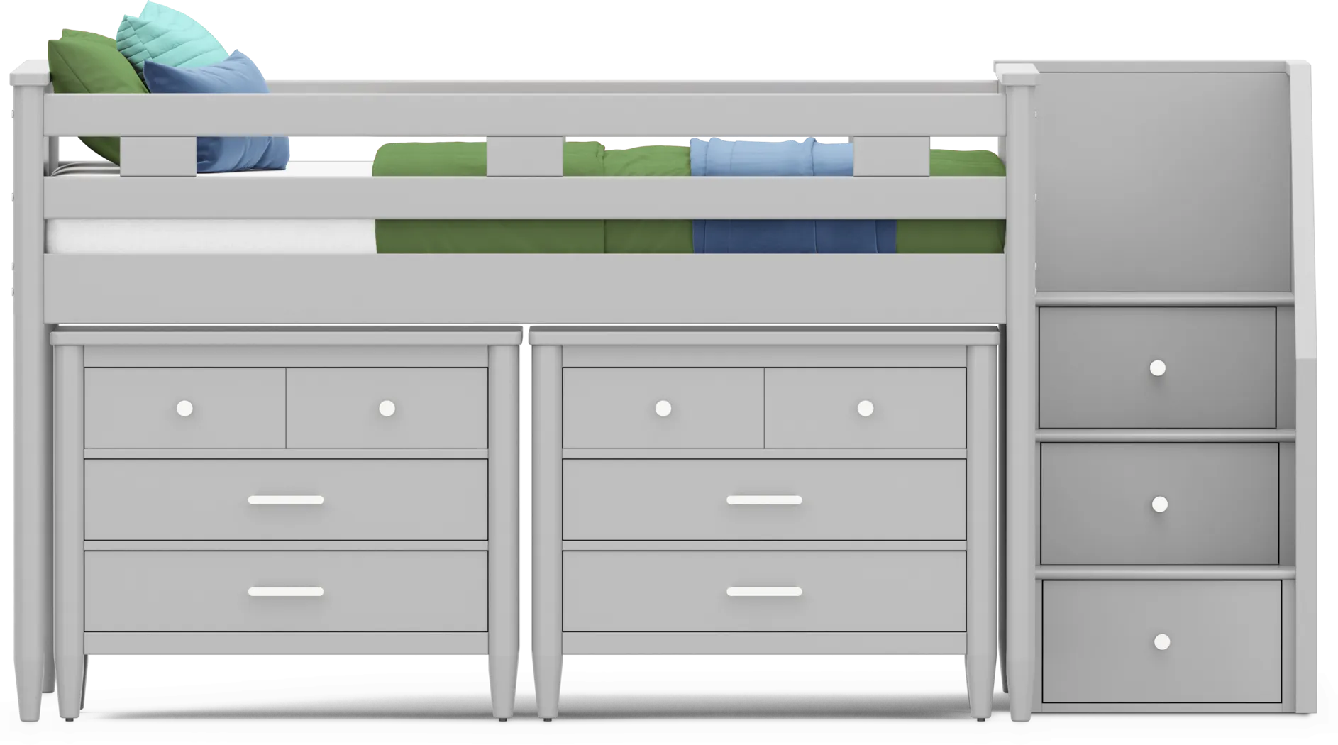 Kids Modern Colors Light Gray Full Step Loft with Loft Chests - Thumbnail - Image 3
