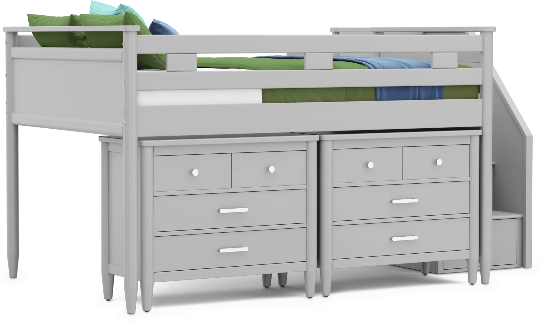 Kids Modern Colors Light Gray Full Step Loft with Loft Chests - Thumbnail - Image 1