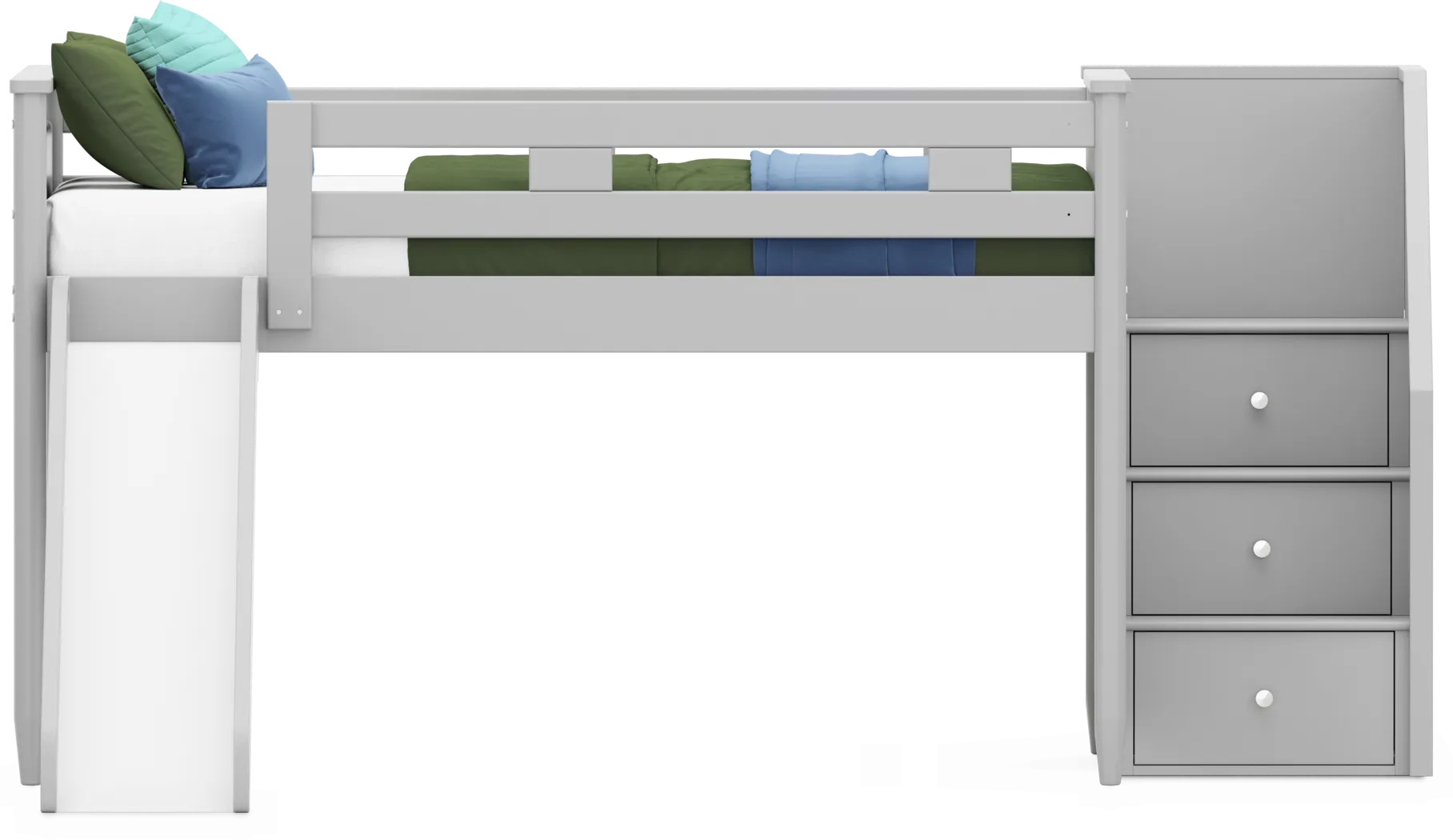 Kids Modern Colors Light Gray Full Step Loft with Slide - Thumbnail - Image 2