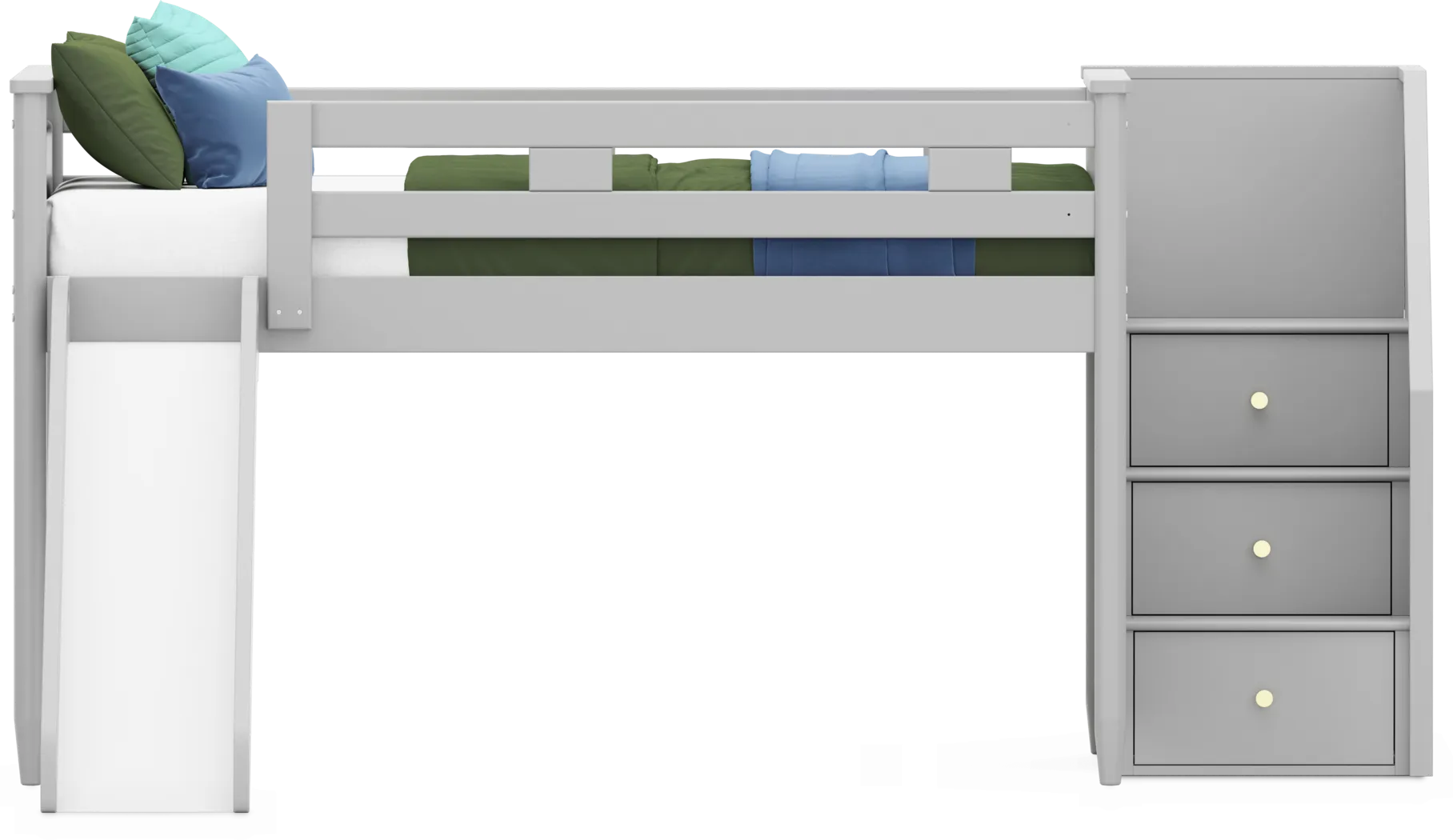 Kids Modern Colors Light Gray Full Step Loft with Slide - Thumbnail - Image 2
