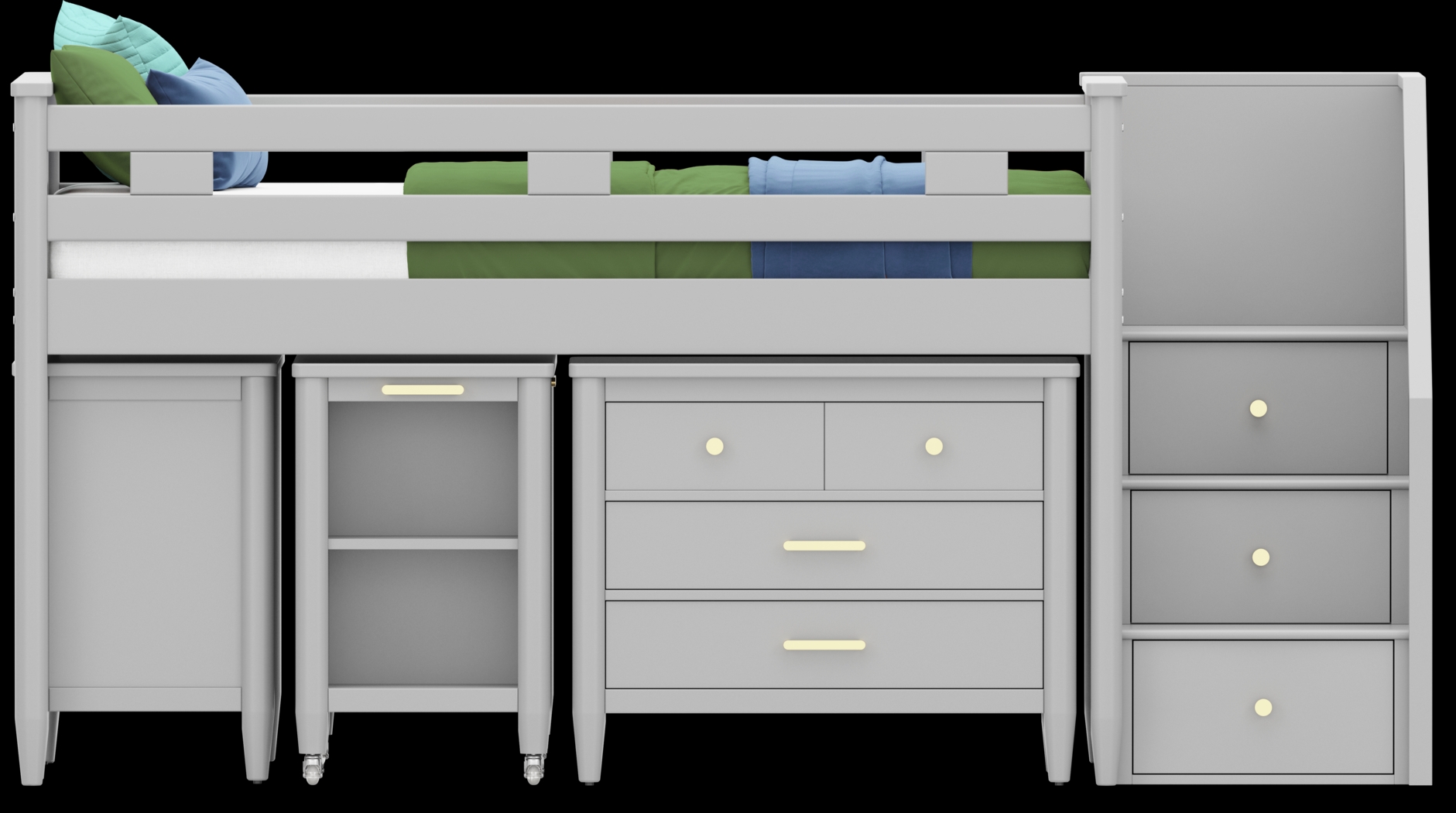 Kids Modern Colors Light Gray Twin Step Loft with Loft Chest, Bookcase and Desk - Thumbnail - Image 3