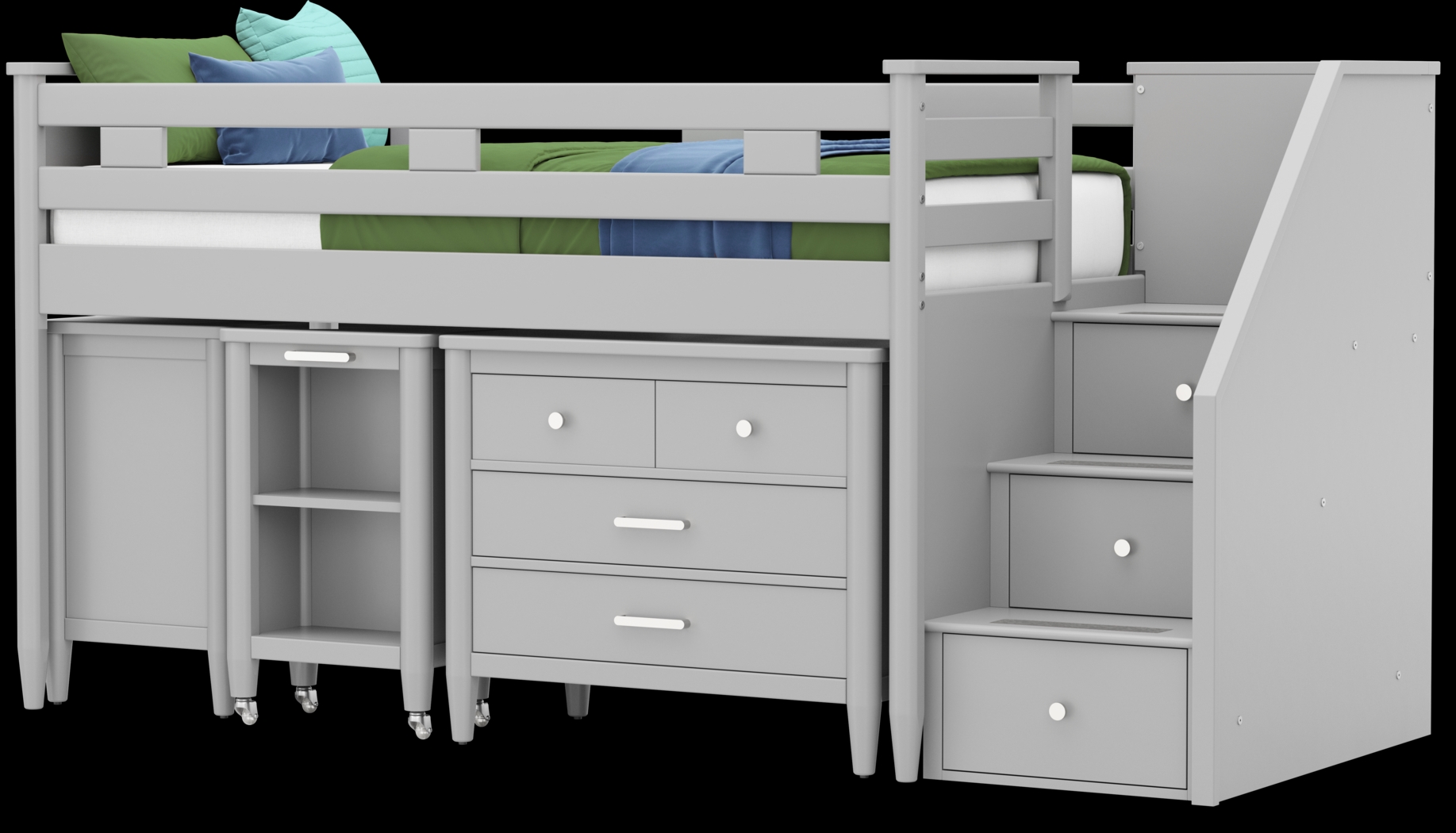Kids Modern Colors Light Gray Twin Step Loft with Loft Chest, Bookcase and Desk - Thumbnail - Image 4
