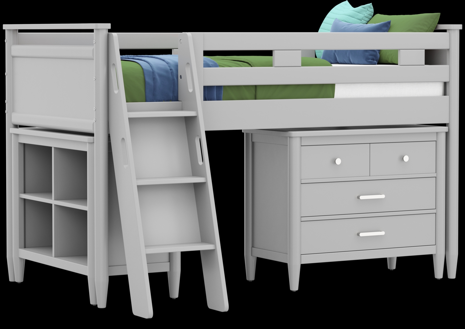 Kids Modern Colors Light Gray Twin Loft with Loft Chest and Bookcase - Thumbnail - Image 1