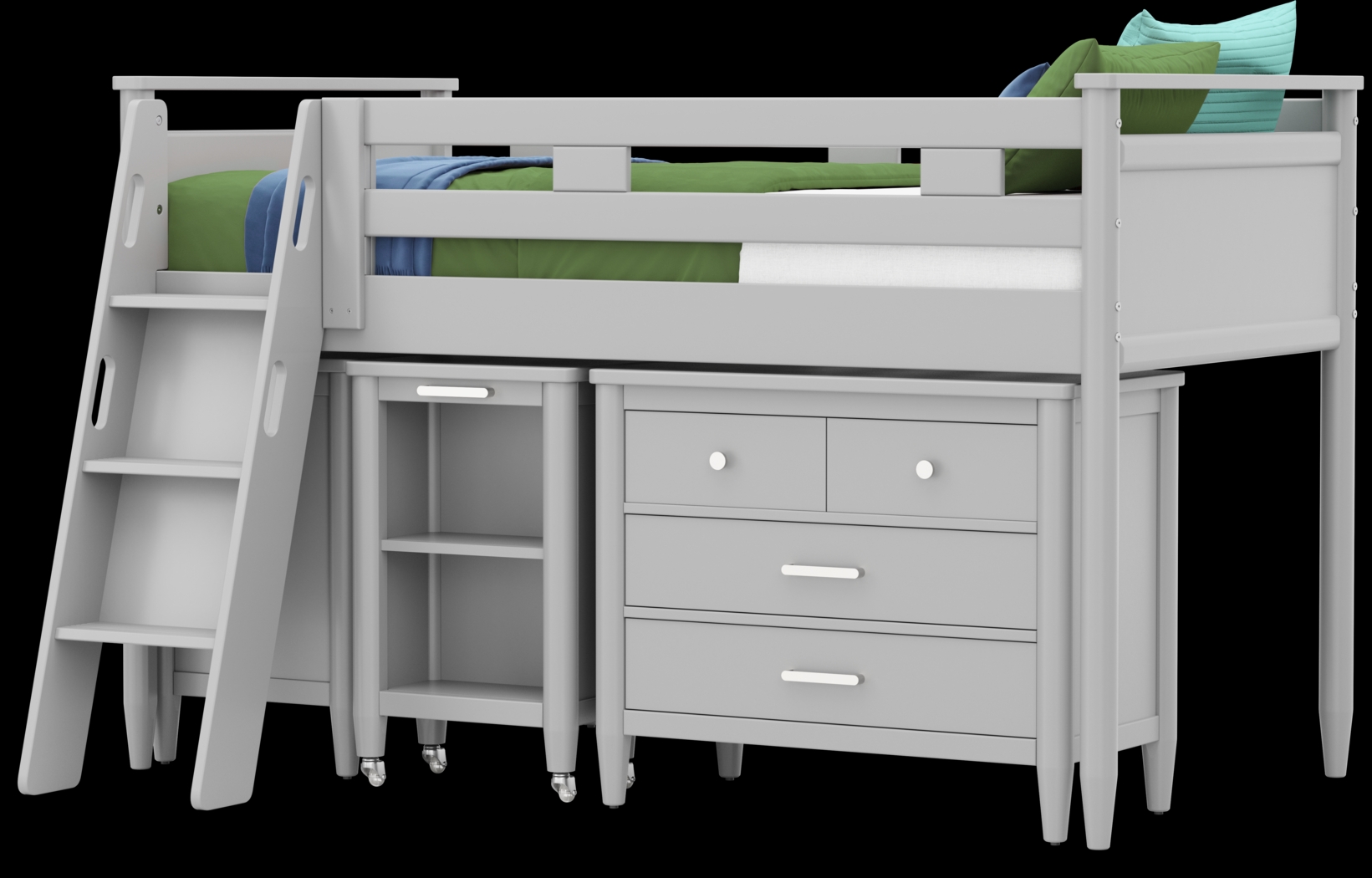 Kids Modern Colors Light Gray Twin Loft with Loft Chest, Bookcase and Desk - Thumbnail - Image 4