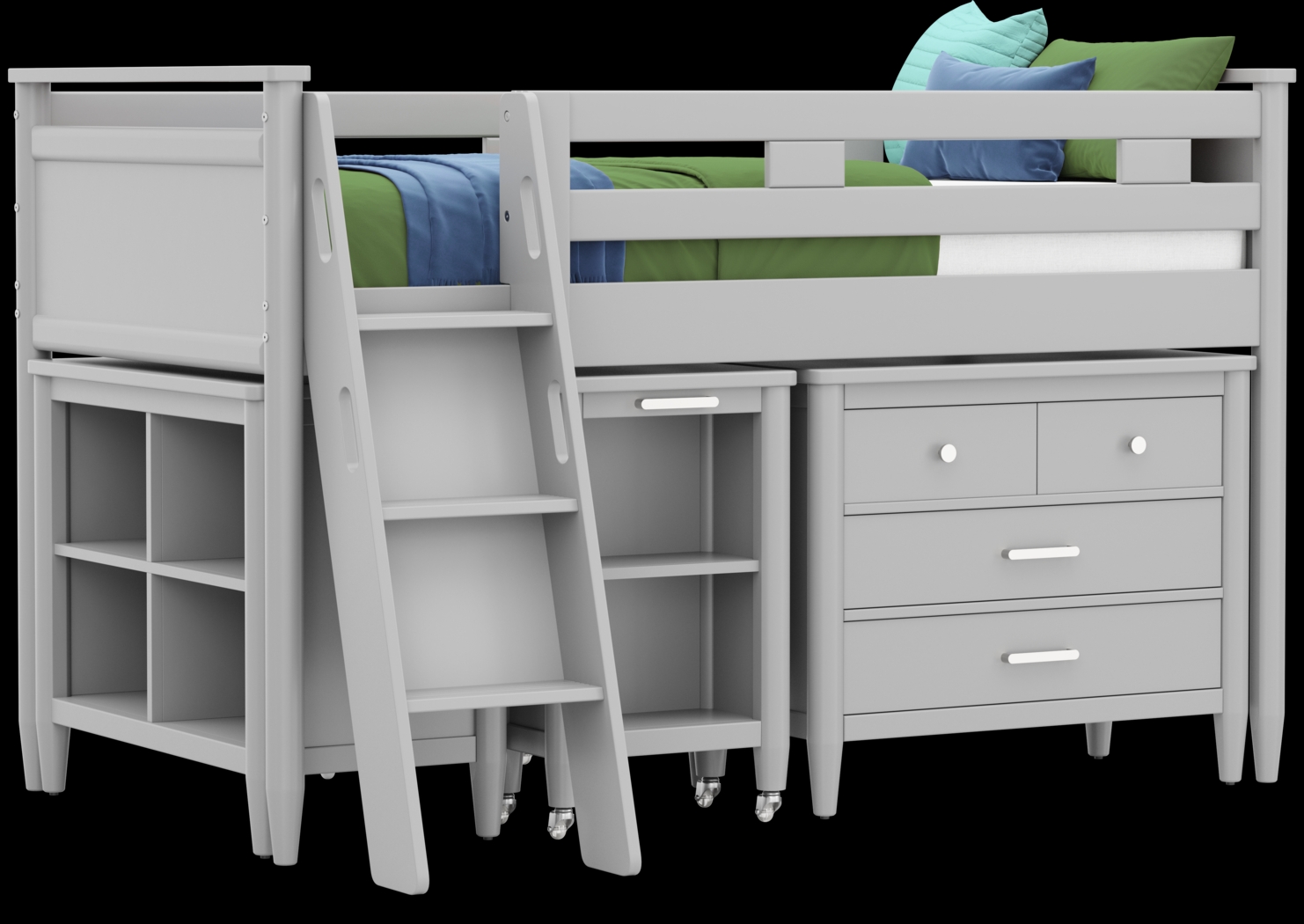 Kids Modern Colors Light Gray Twin Loft with Loft Chest, Bookcase and Desk - Thumbnail - Image 1