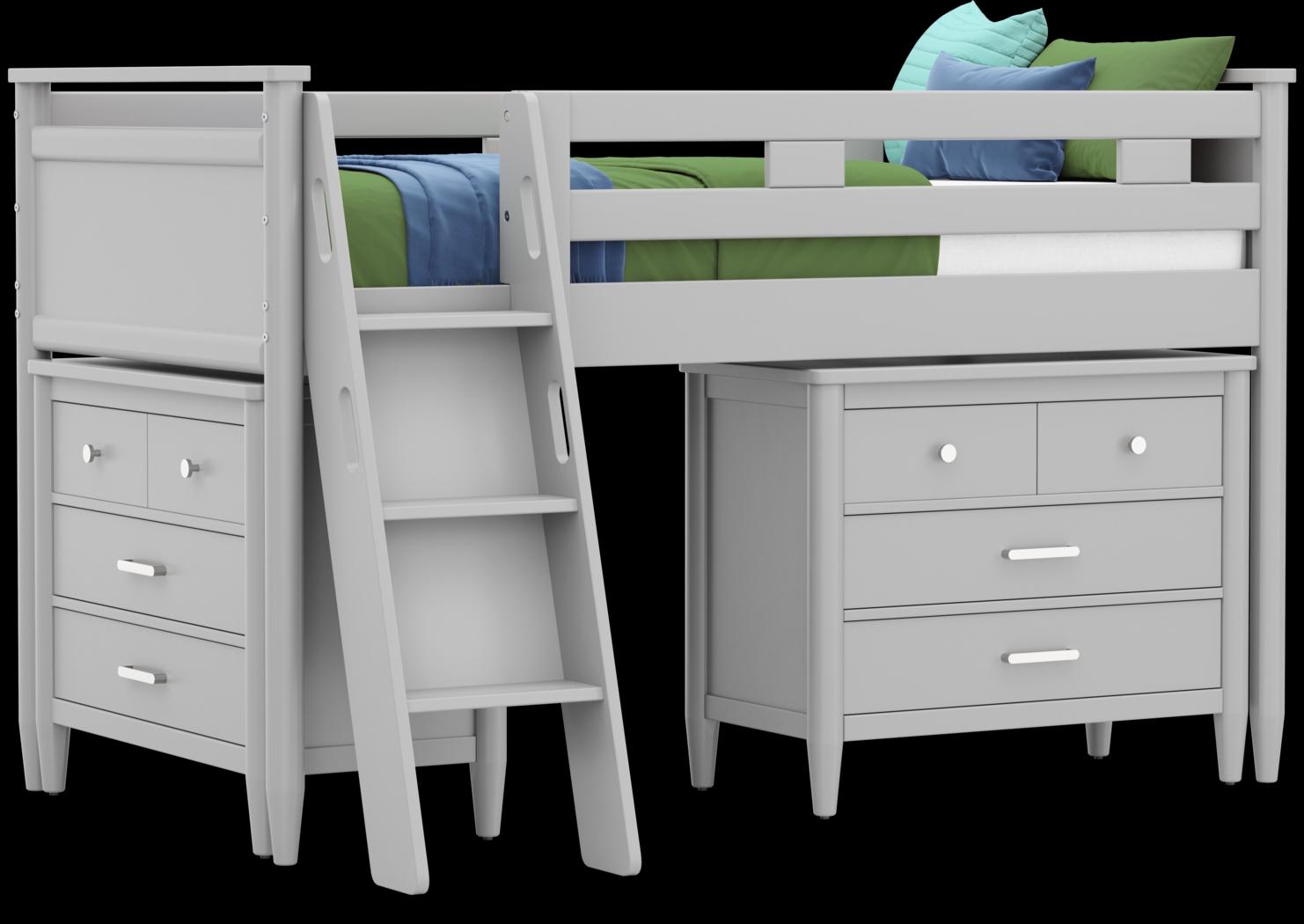 Kids Modern Colors Light Gray Twin Loft with Loft Chests - Thumbnail - Image 1