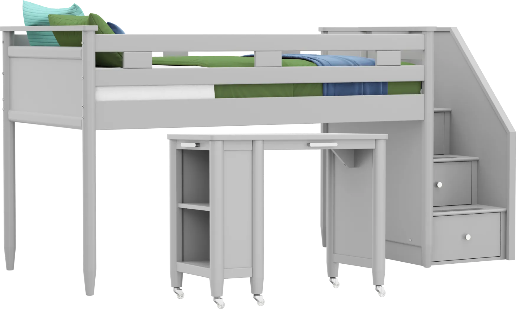 Kids Modern Colors Light Gray Twin Step Loft with Desk - Thumbnail - Image 1