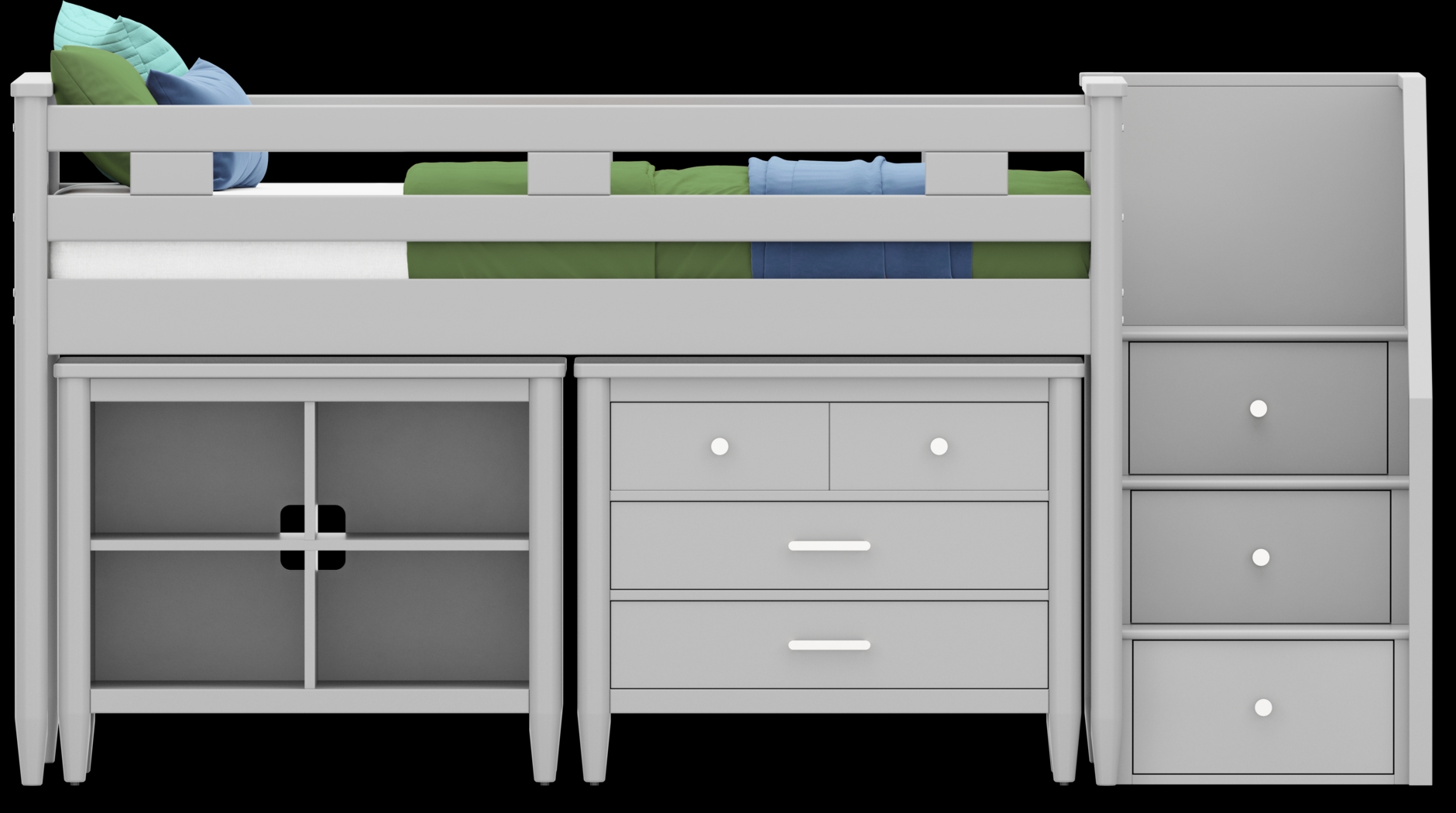 Kids Modern Colors Light Gray Twin Step Loft with Loft Chest and Bookcase - Thumbnail - Image 3
