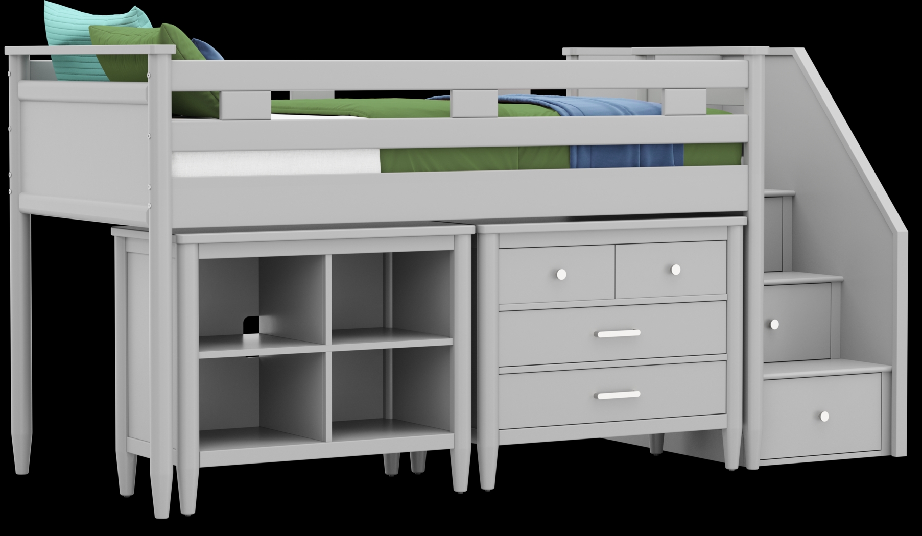 Kids Modern Colors Light Gray Twin Step Loft with Loft Chest and Bookcase - Thumbnail - Image 1