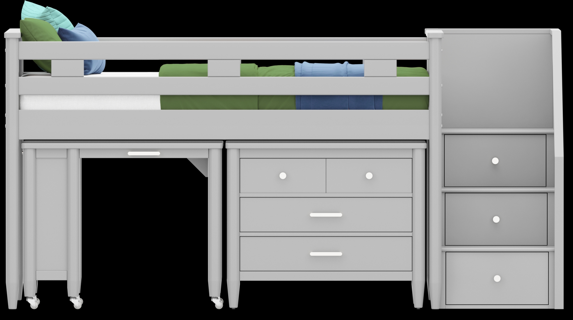 Kids Modern Colors Light Gray Twin Step Loft with Loft Chest and Desk - Thumbnail - Image 3