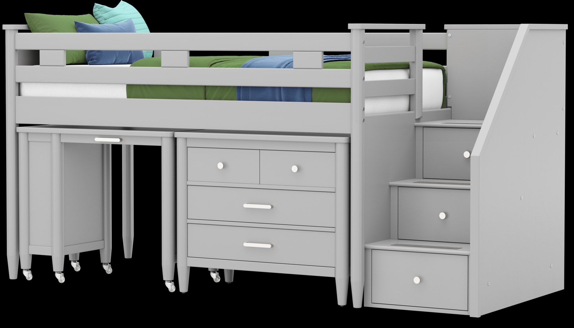 Kids Modern Colors Light Gray Twin Step Loft with Loft Chest and Desk - Thumbnail - Image 4