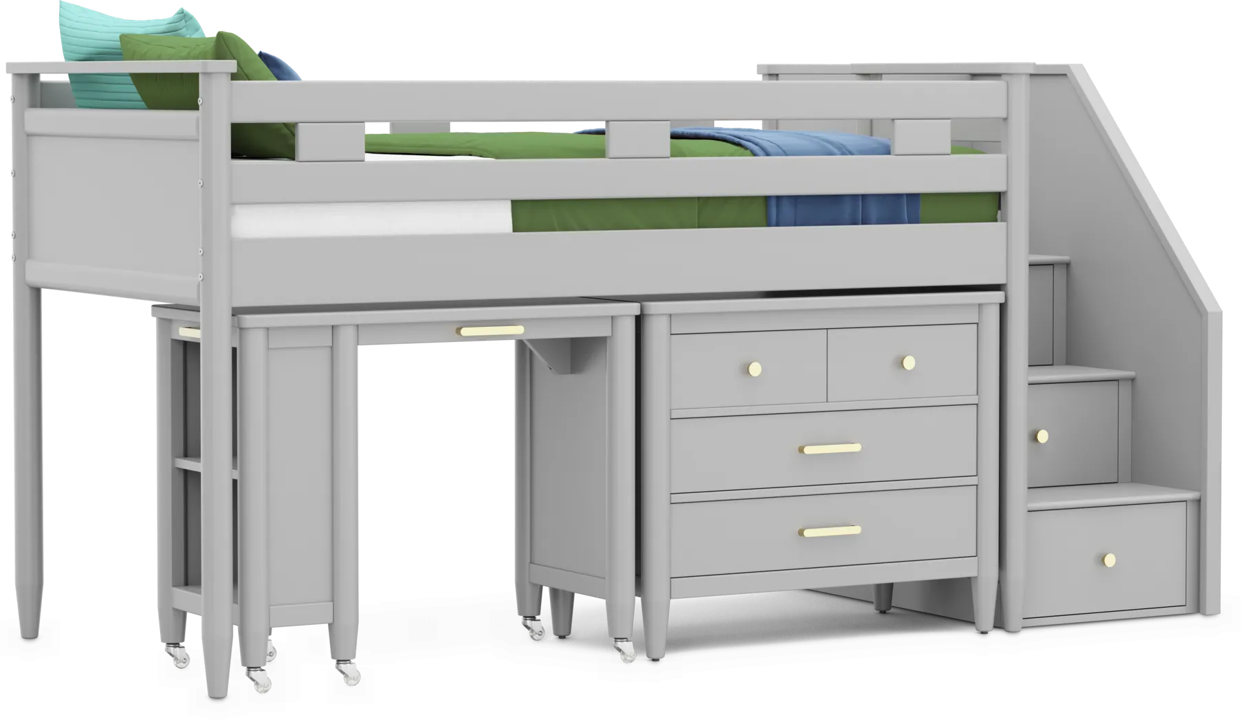 Kids Modern Colors Light Gray Twin Step Loft with Loft Chest and Desk - Image 5