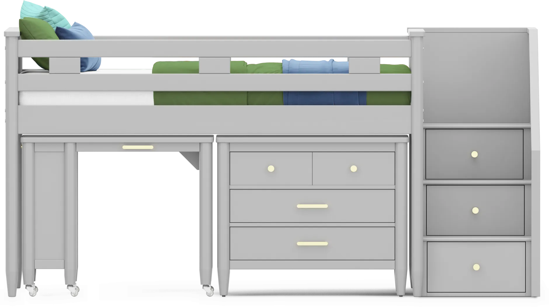 Kids Modern Colors Light Gray Twin Step Loft with Loft Chest and Desk - Image 6