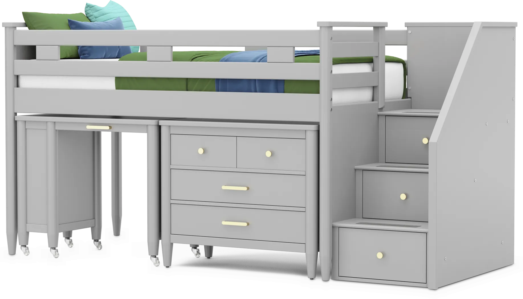 Kids Modern Colors Light Gray Twin Step Loft with Loft Chest and Desk - Image 7