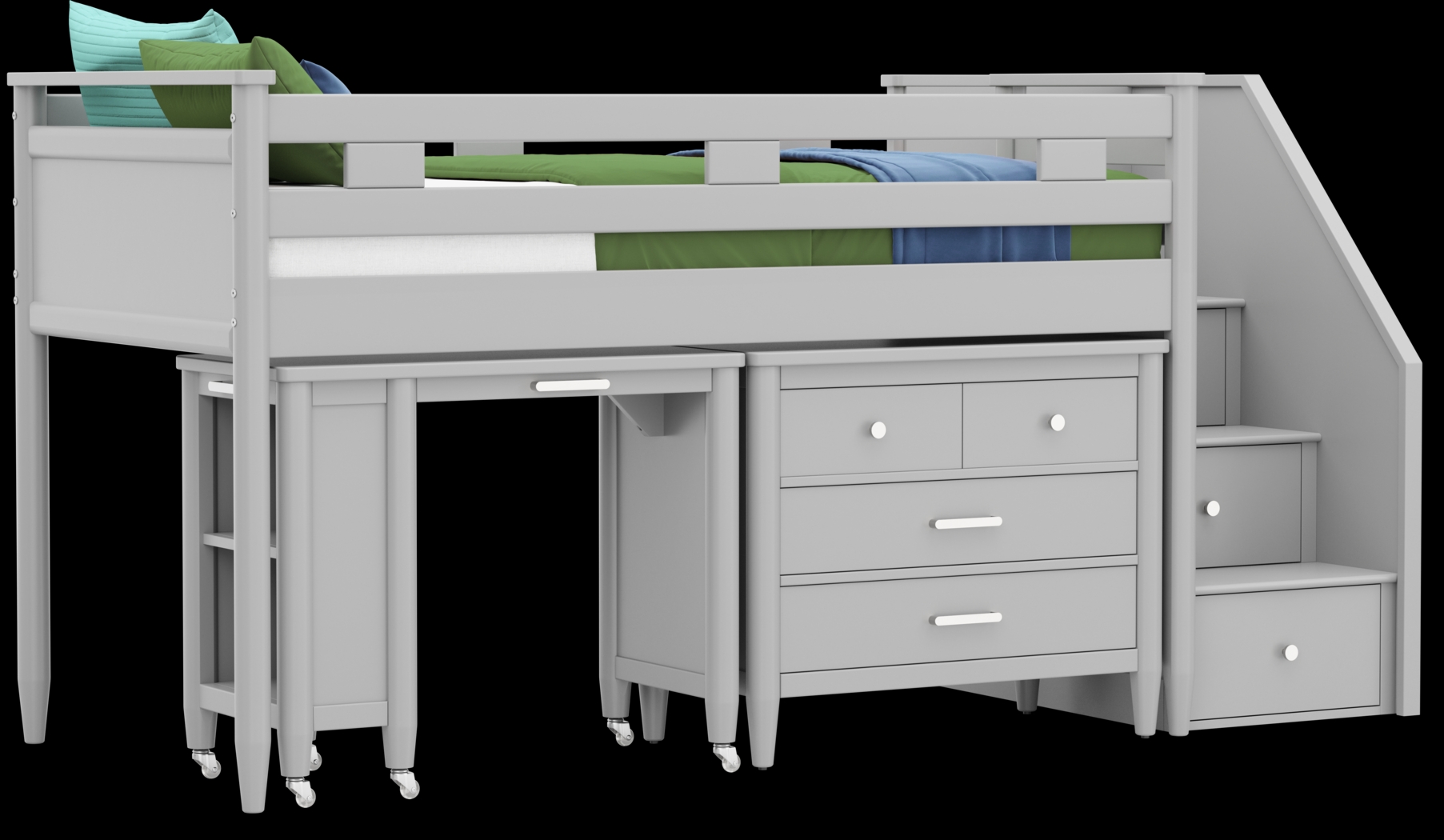 Kids Modern Colors Light Gray Twin Step Loft with Loft Chest and Desk - Thumbnail - Image 1