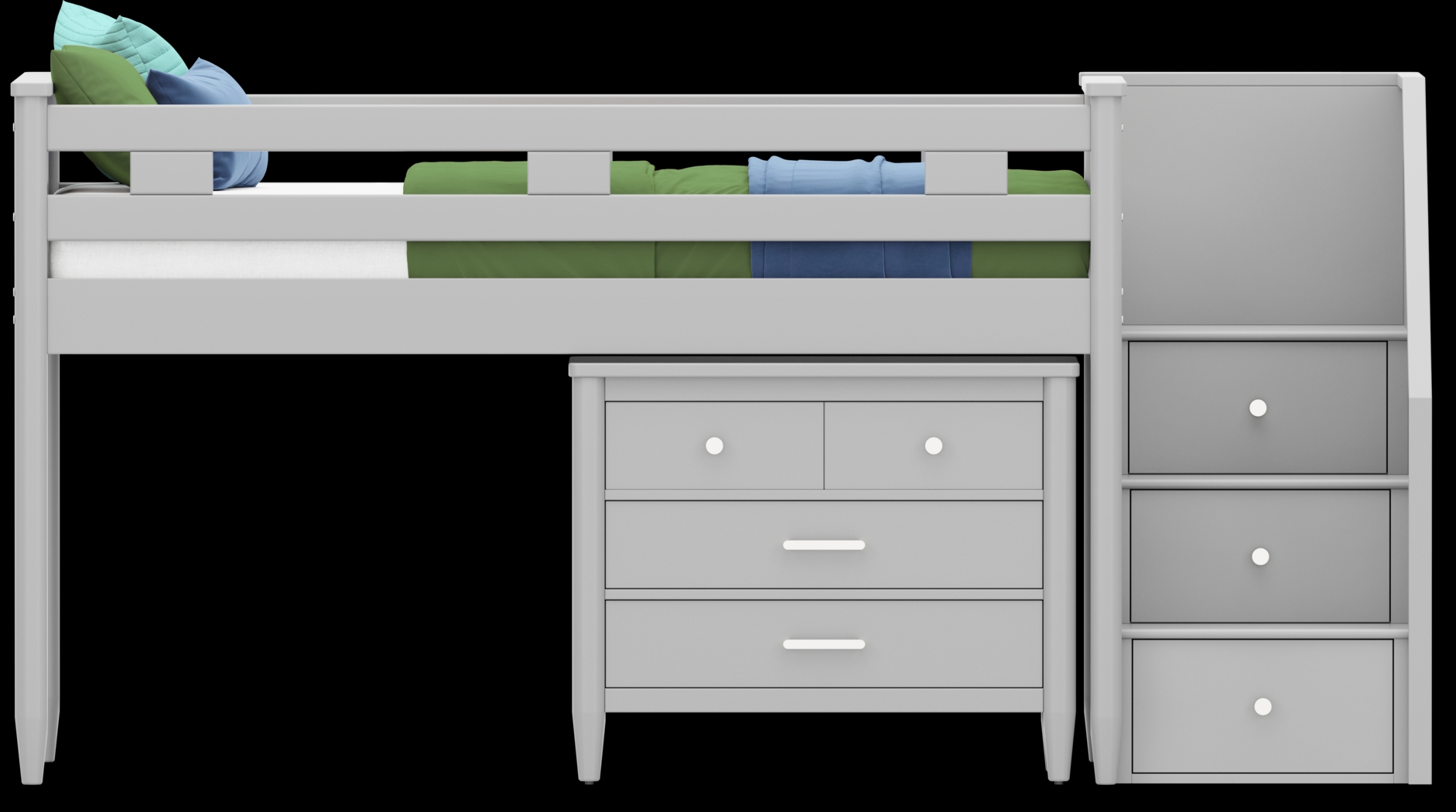 Kids Modern Colors Light Gray Twin Step Loft with Loft Chest - Thumbnail - Image 3