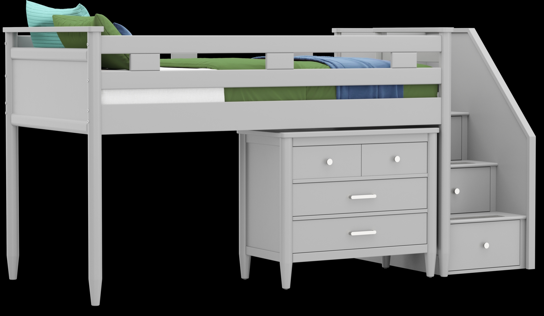 Kids Modern Colors Light Gray Twin Step Loft with Loft Chest - Thumbnail - Image 1