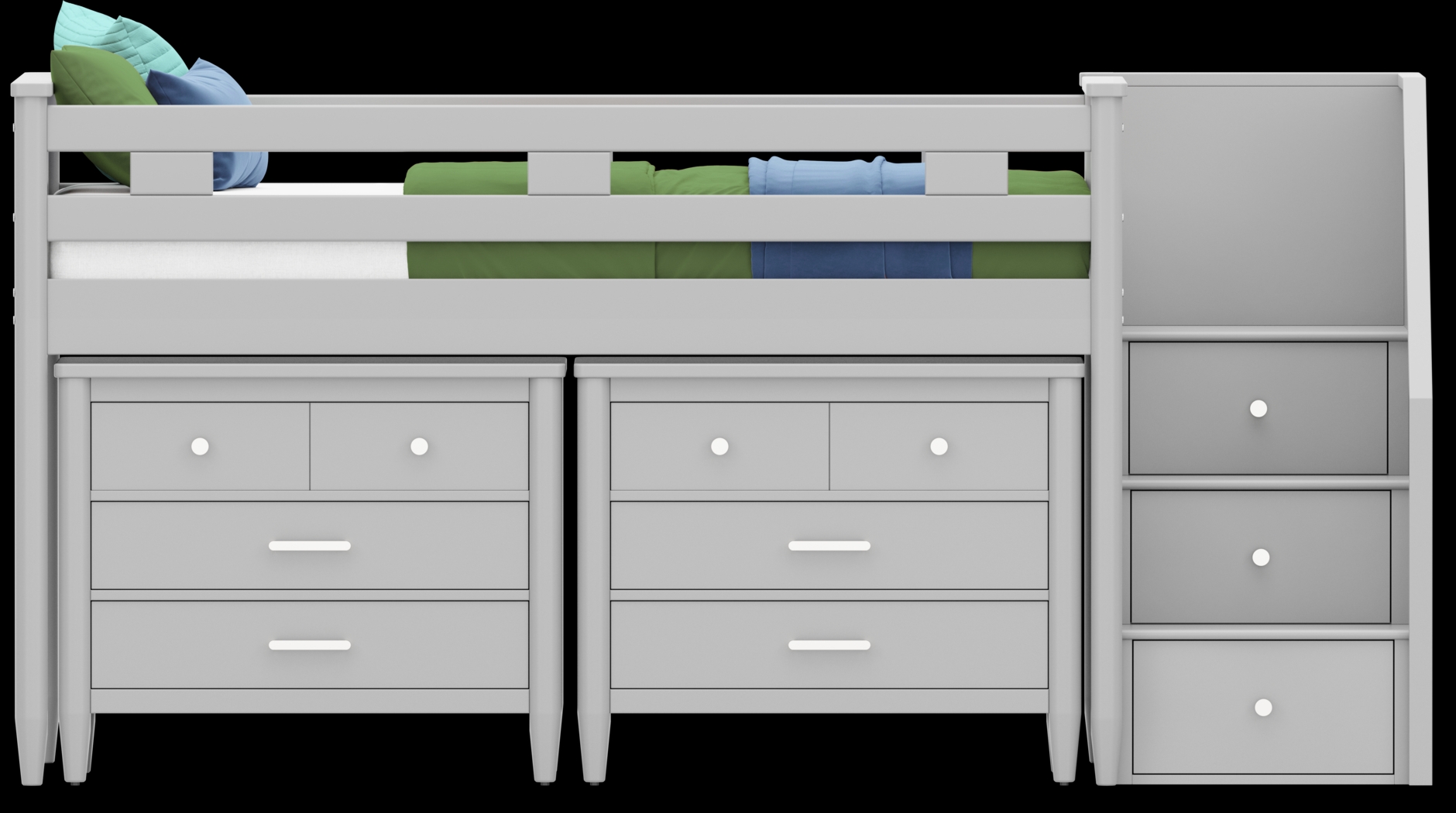 Kids Modern Colors Light Gray Twin Step Loft with Loft Chests - Thumbnail - Image 3
