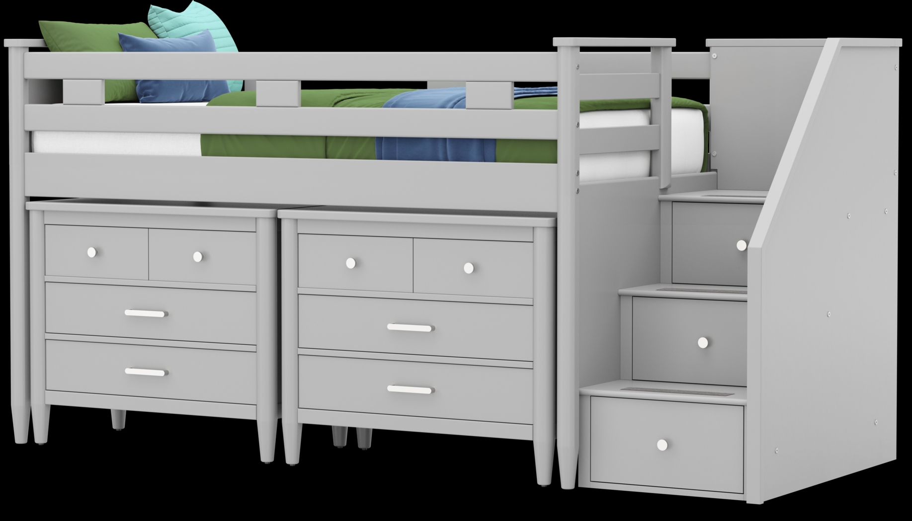 Kids Modern Colors Light Gray Twin Step Loft with Loft Chests - Thumbnail - Image 4