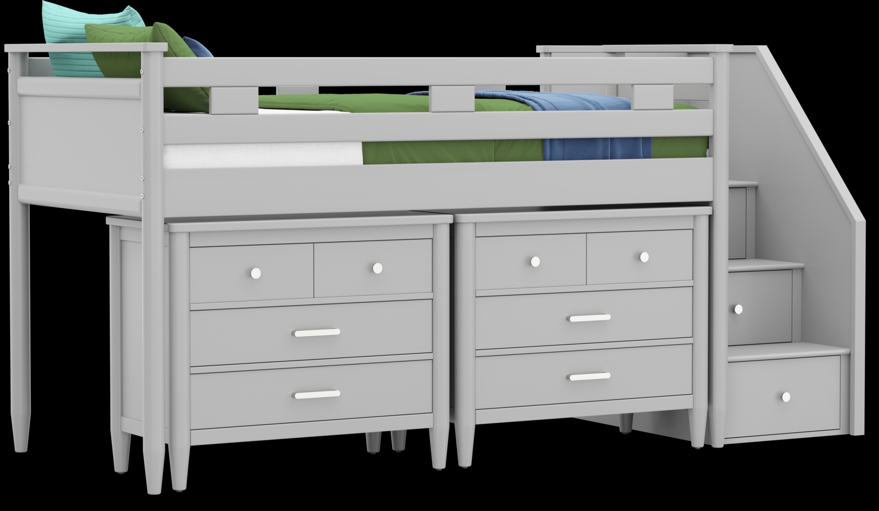 Kids Modern Colors Light Gray Twin Step Loft with Loft Chests - Thumbnail - Image 1