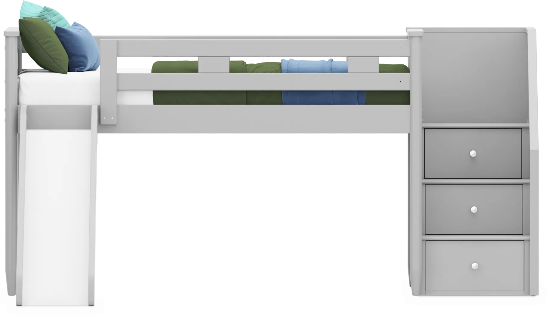 Kids Modern Colors Light Gray Twin Step Loft with Slide - Thumbnail - Image 2