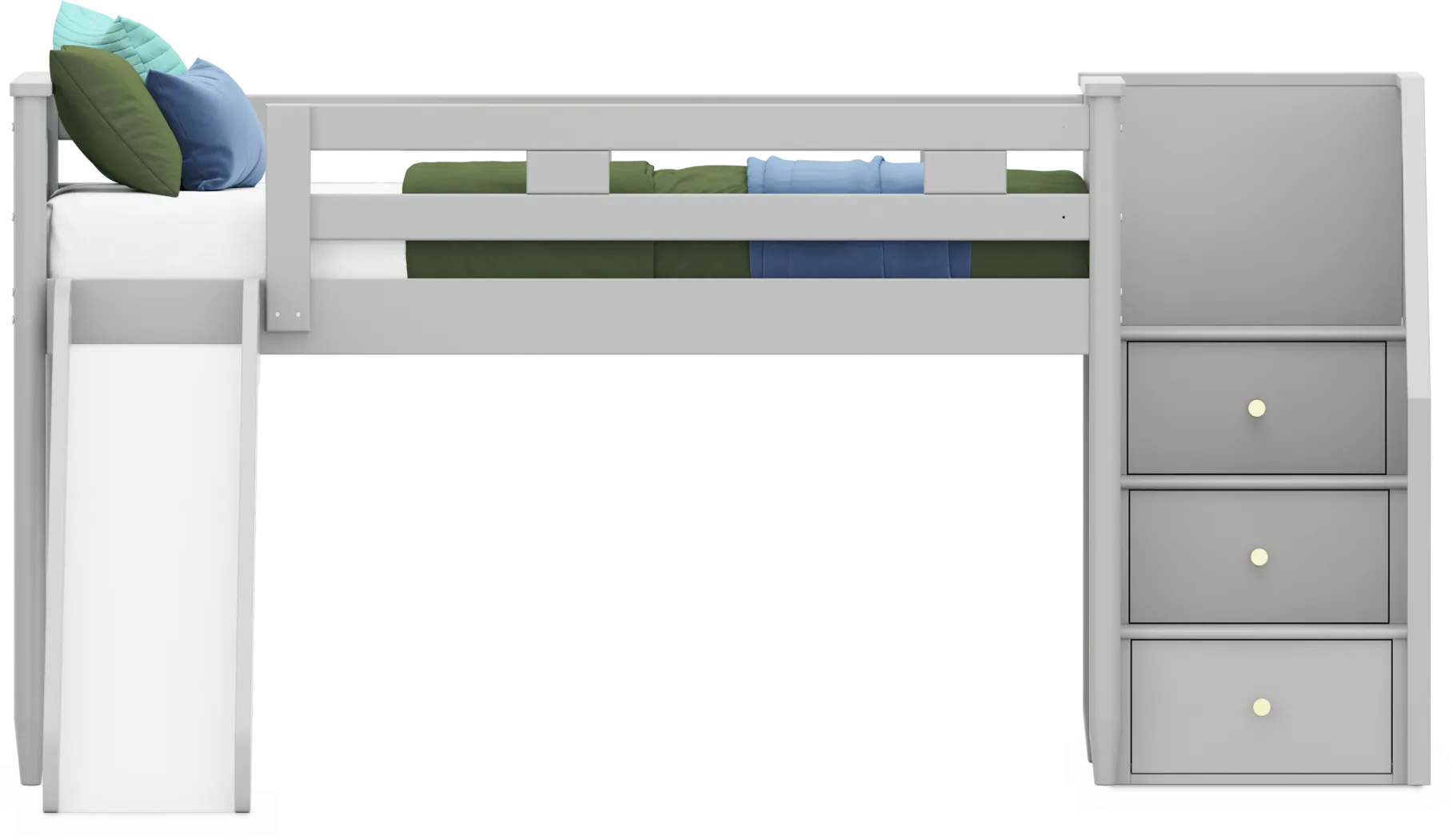 Kids Modern Colors Light Gray Twin Step Loft with Slide - Thumbnail - Image 2