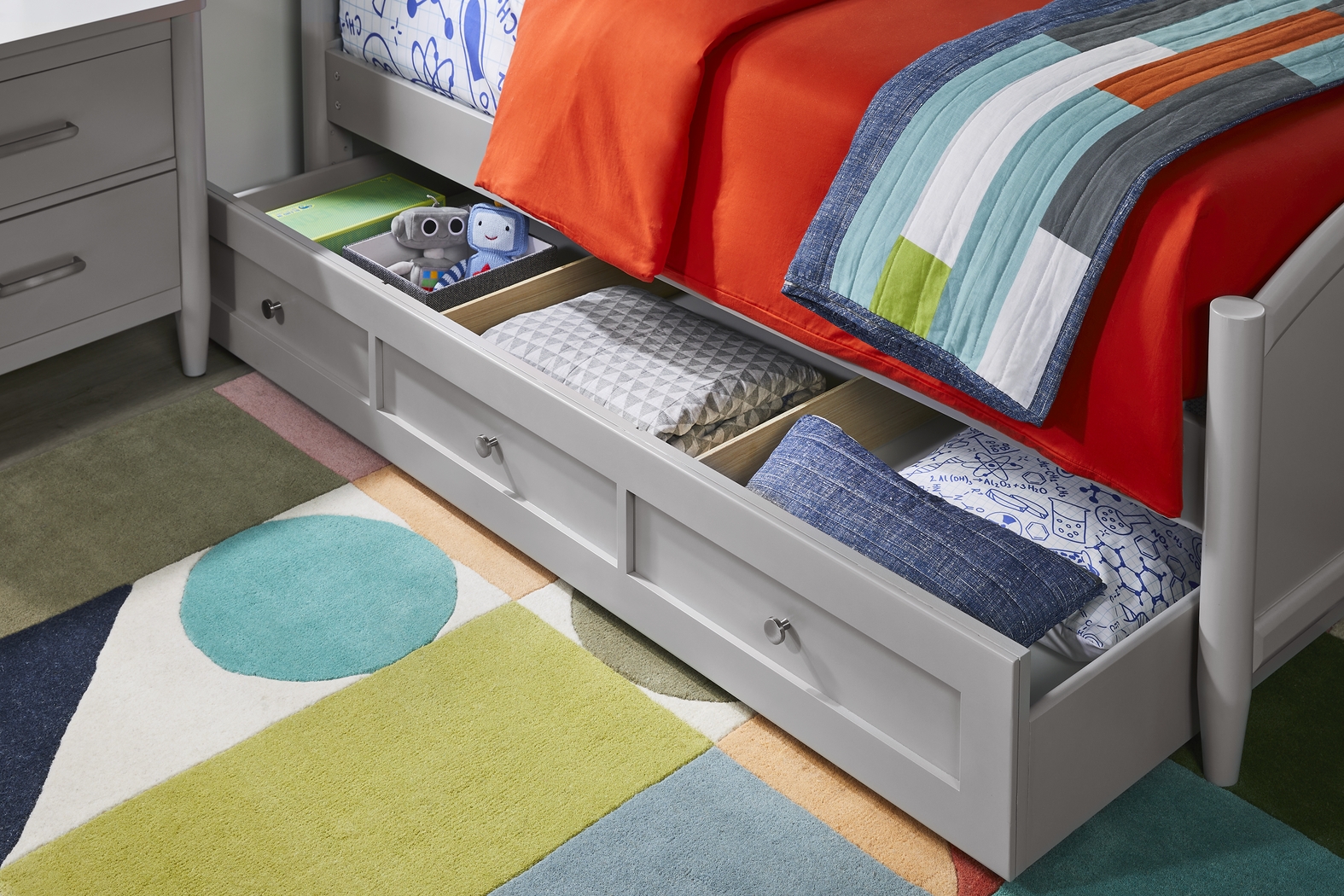 Kids Modern Colors Light Gray Twin Storage Trundle - Thumbnail - Image 3