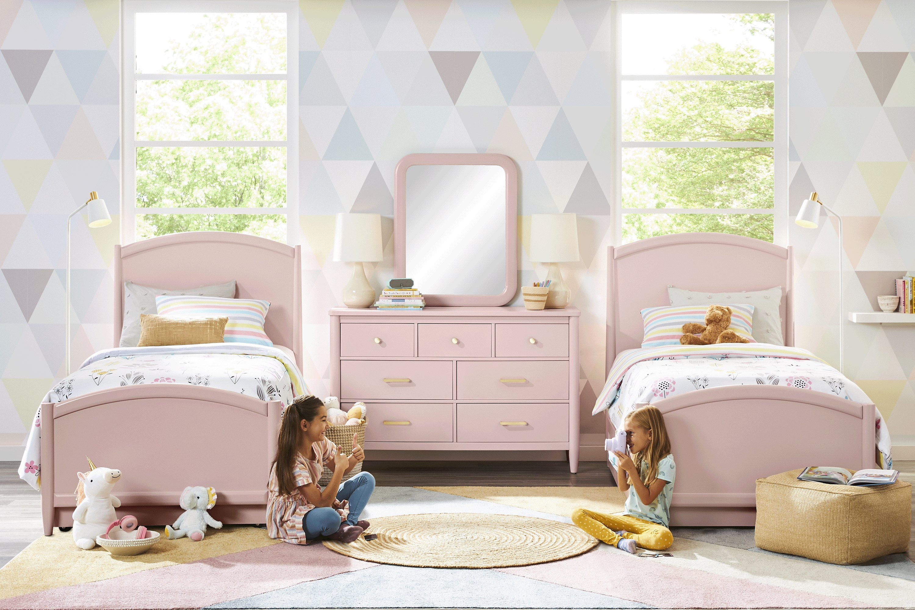 Kids Modern Colors Pink Twin Panel Bedroom - Thumbnail - Image 1
