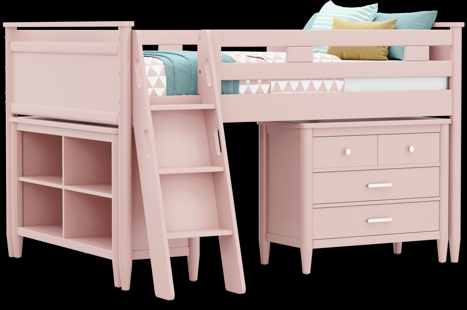 Kids Modern Colors Pink Full Loft with Loft Chest and Bookcase - Thumbnail - Image 1
