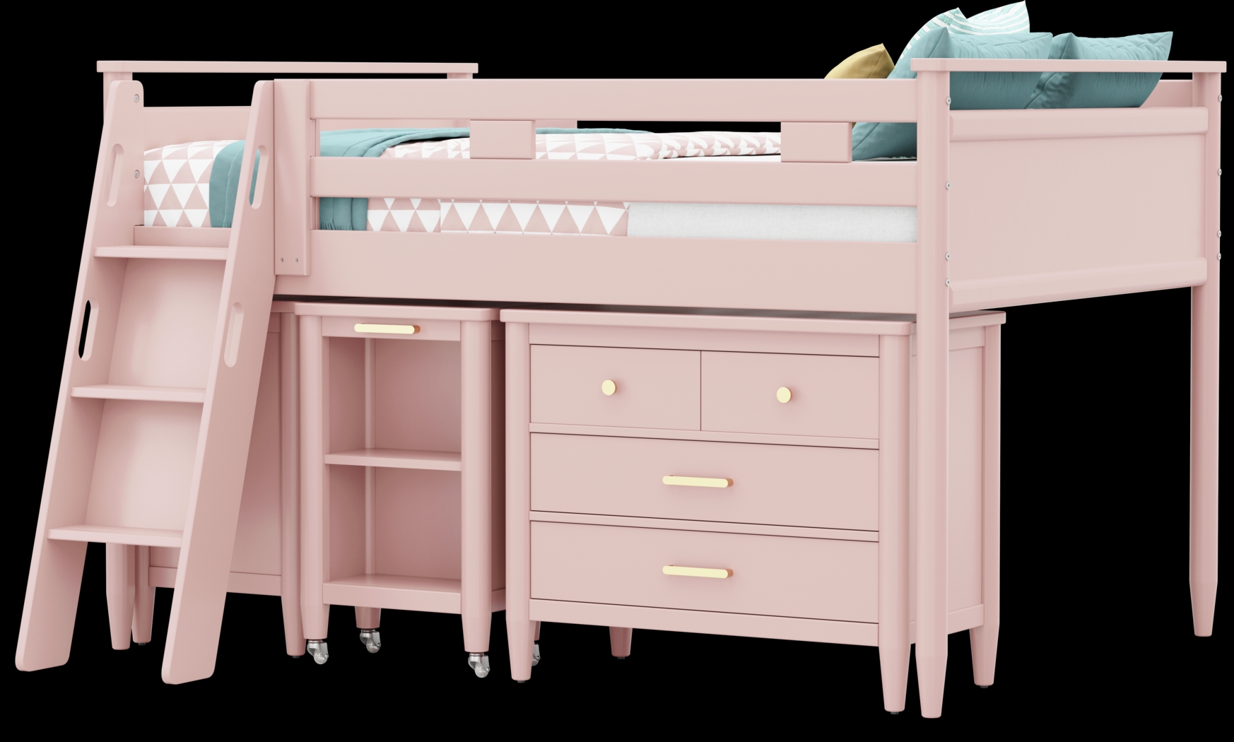 Kids Modern Colors Pink Full Loft with Loft Chest, Bookcase and Desk - Thumbnail - Image 2
