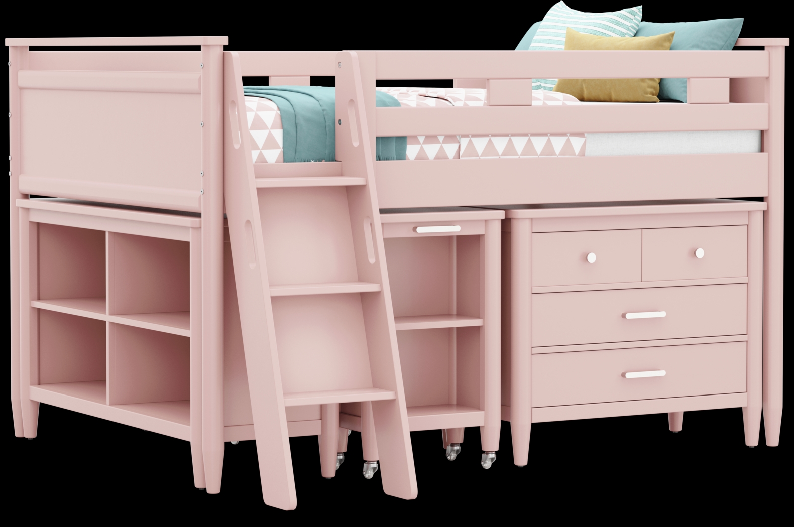 Kids Modern Colors Pink Full Loft with Loft Chest, Bookcase and Desk - Thumbnail - Image 1