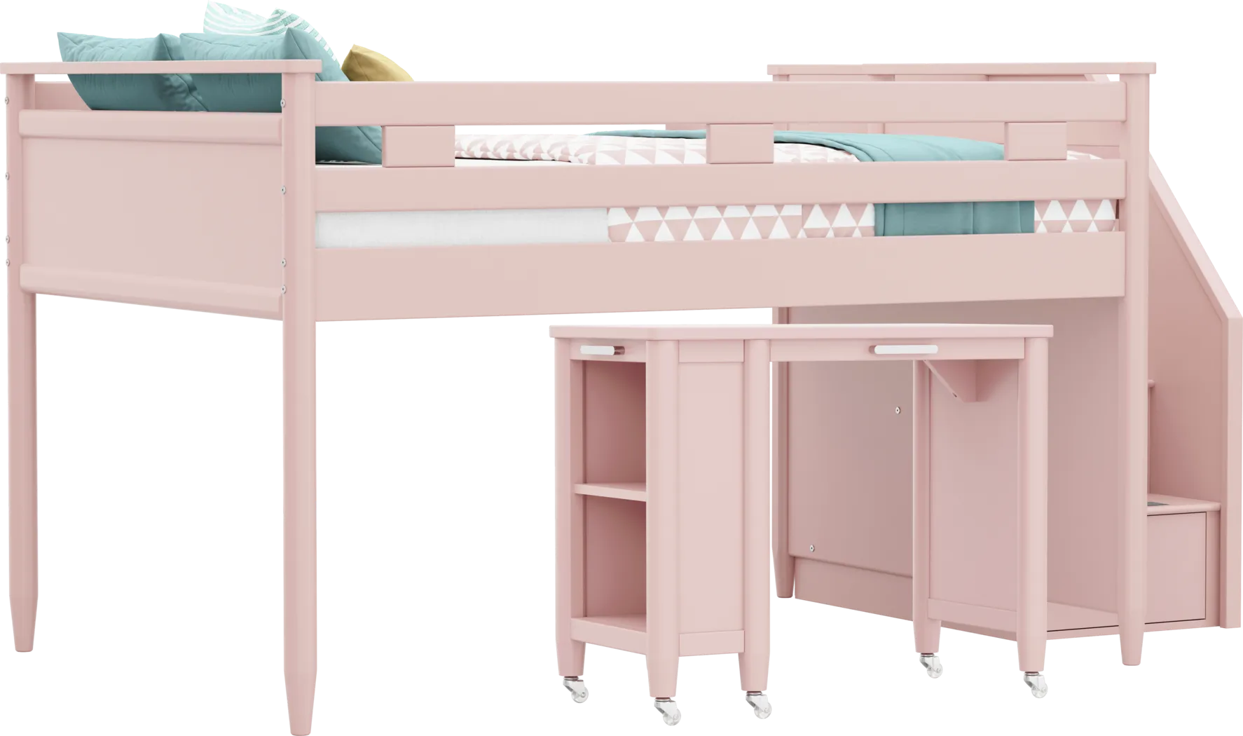 Kids Modern Colors Pink Full Step Loft with Desk - Thumbnail - Image 1