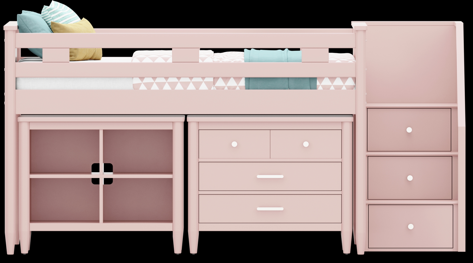 Kids Modern Colors Pink Full Step Loft with Loft Chest and Bookcase - Thumbnail - Image 3