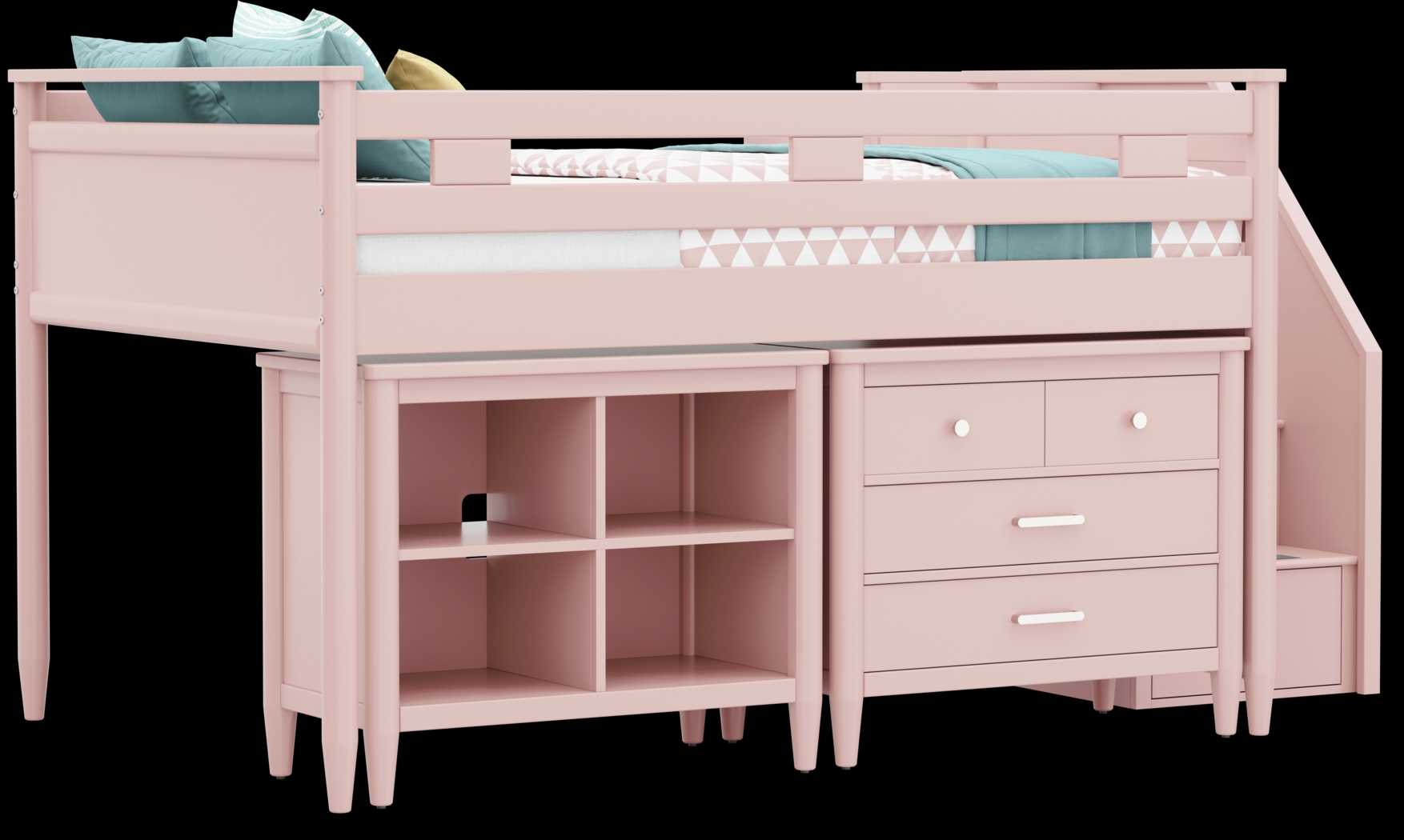 Kids Modern Colors Pink Full Step Loft with Loft Chest and Bookcase - Thumbnail - Image 1