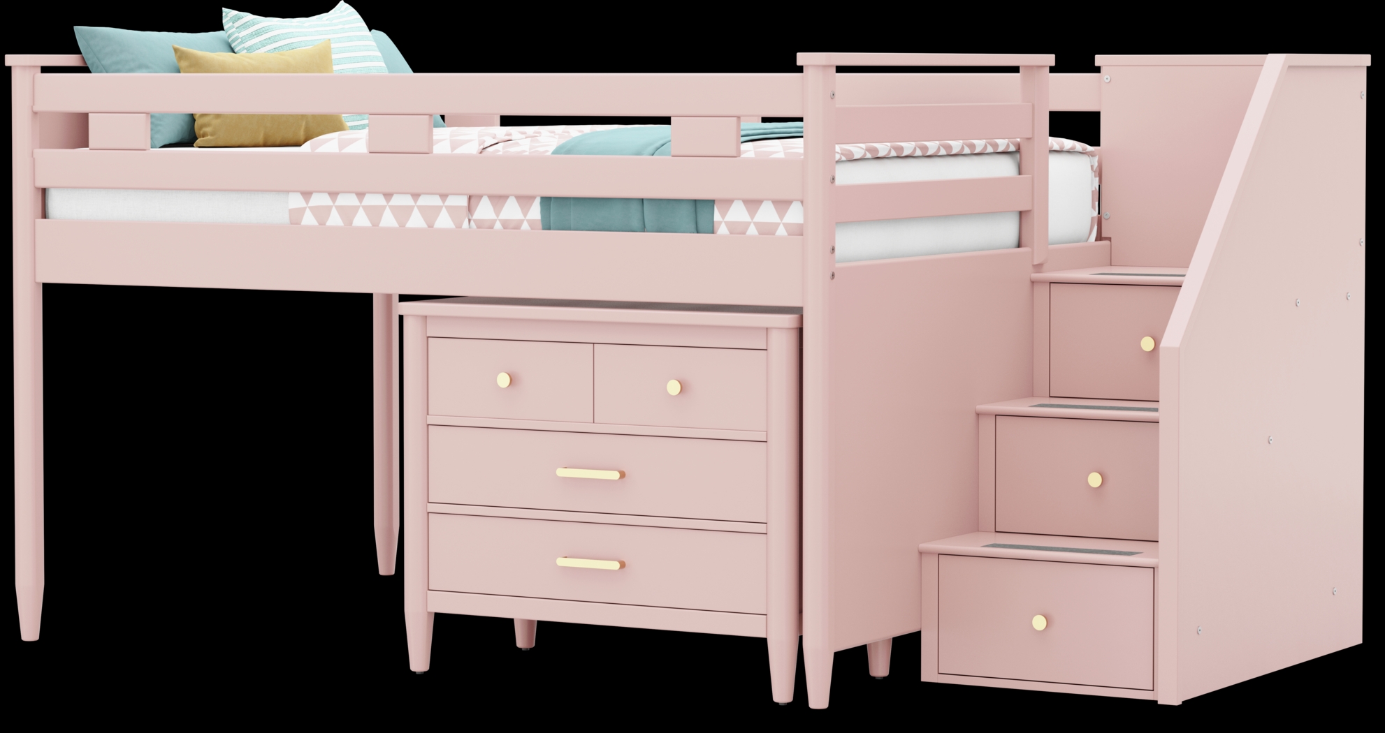 Kids Modern Colors Pink Full Step Loft with Loft Chest - Thumbnail - Image 2