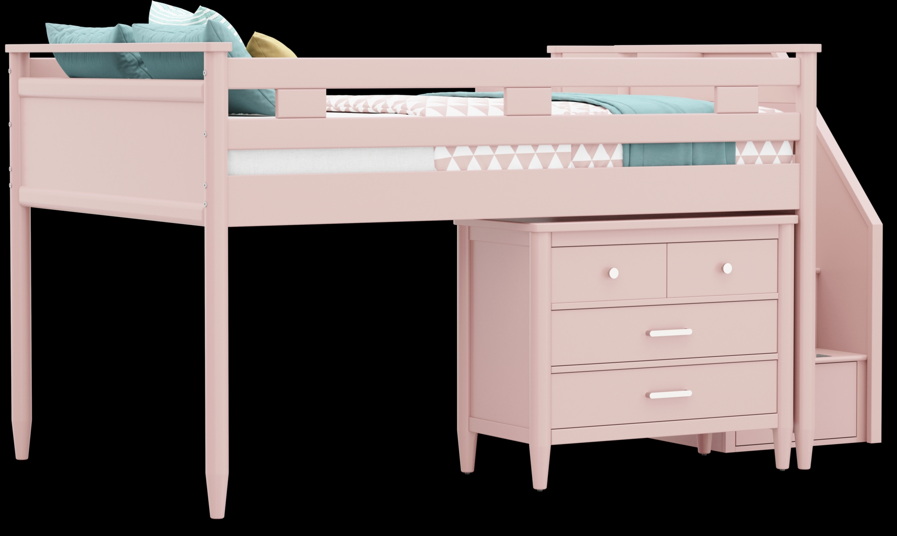 Kids Modern Colors Pink Full Step Loft with Loft Chest - Thumbnail - Image 1