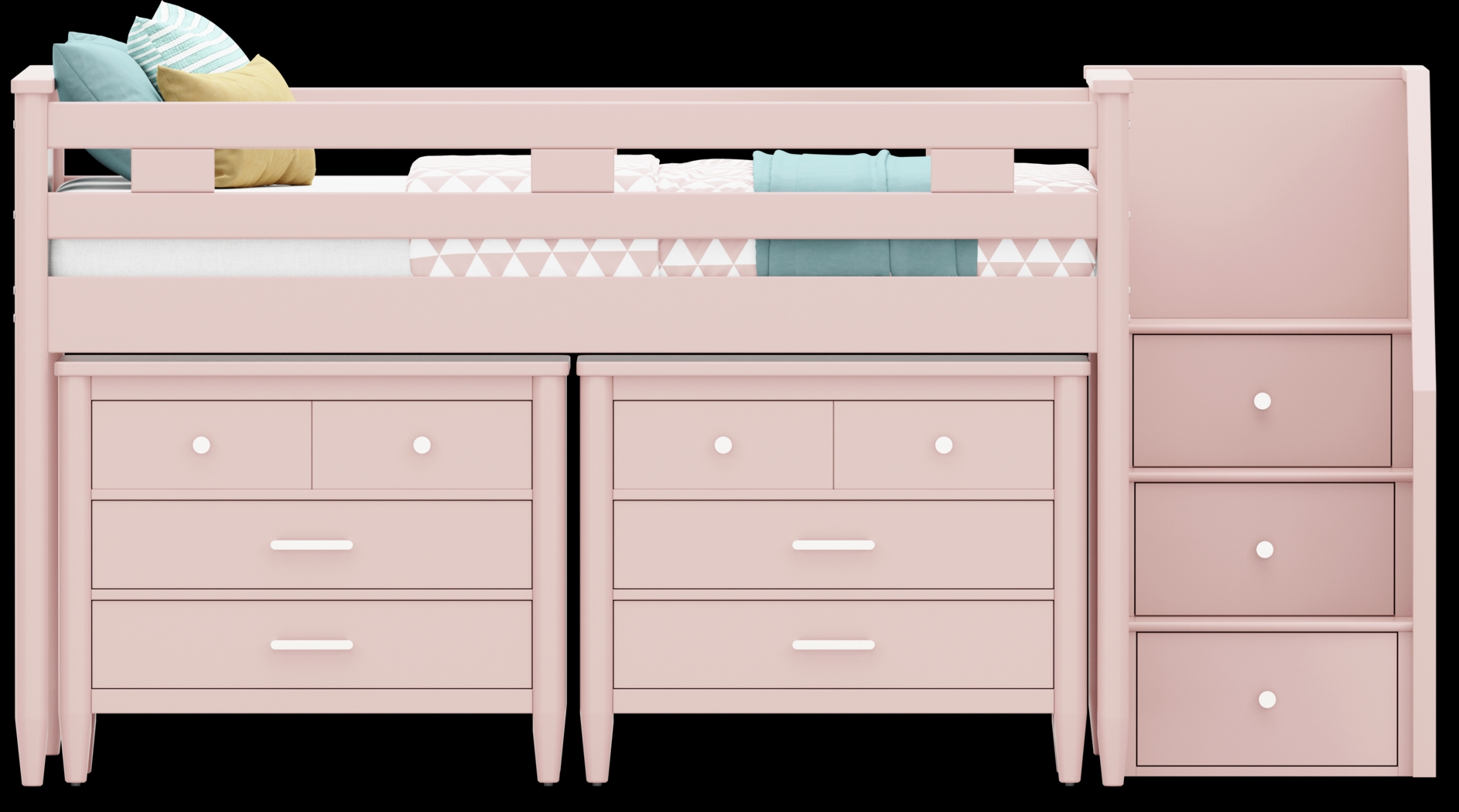 Kids Modern Colors Pink Full Step Loft with Loft Chests - Thumbnail - Image 3