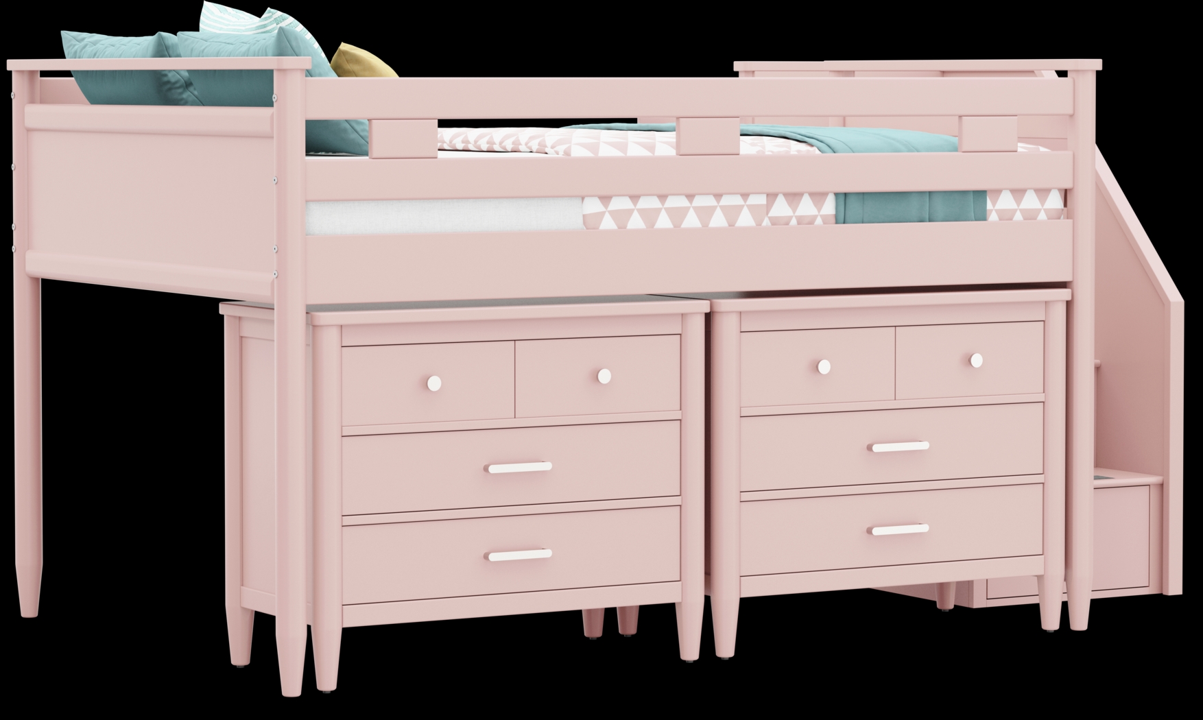 Kids Modern Colors Pink Full Step Loft with Loft Chests - Thumbnail - Image 1