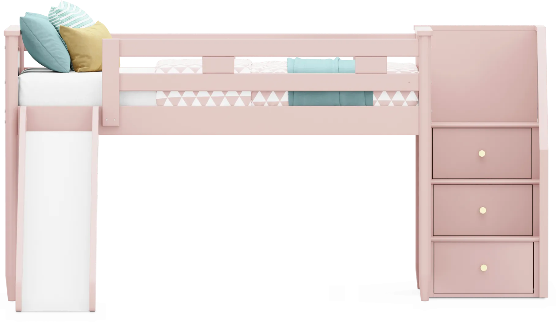 Kids Modern Colors Pink Full Step Loft with Slide - Thumbnail - Image 2