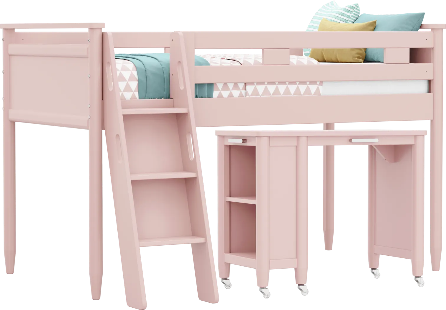 Kids Modern Colors Pink Twin Loft with Desk - Thumbnail - Image 1