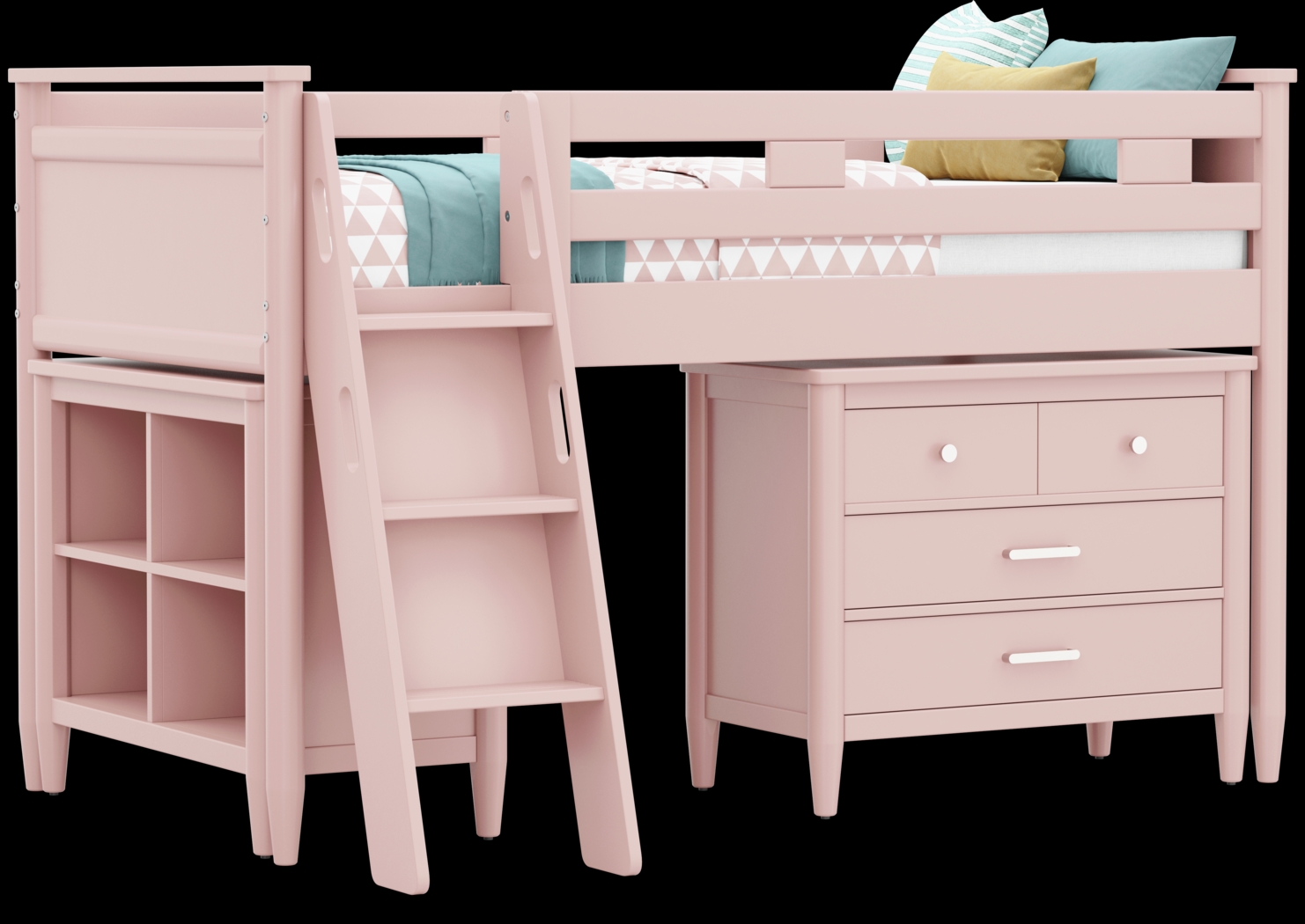 Kids Modern Colors Pink Twin Loft with Loft Chest and Bookcase - Thumbnail - Image 1