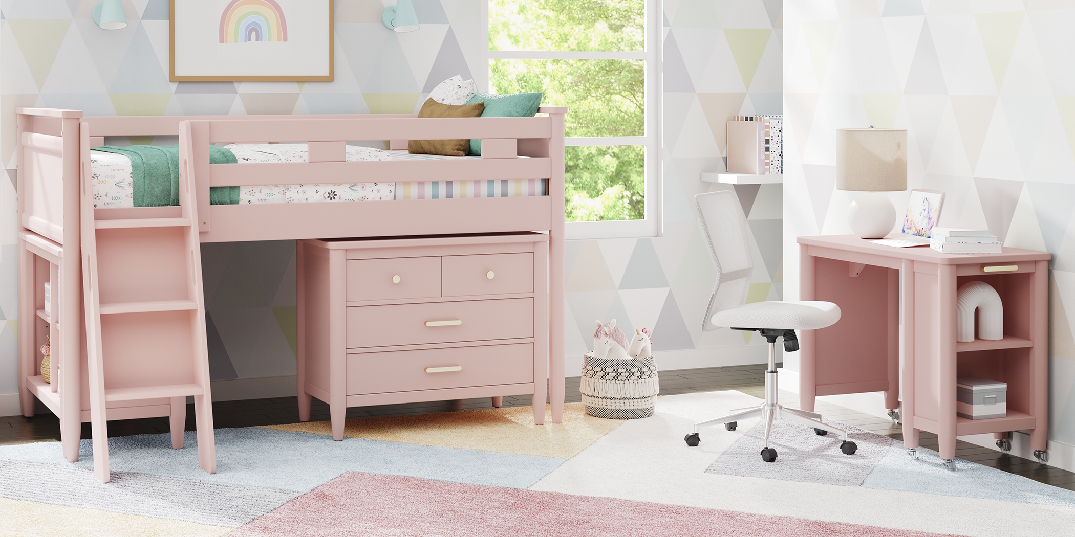Kids Modern Colors Pink Twin Loft with Loft Chest, Bookcase and Desk - Thumbnail - Image 3