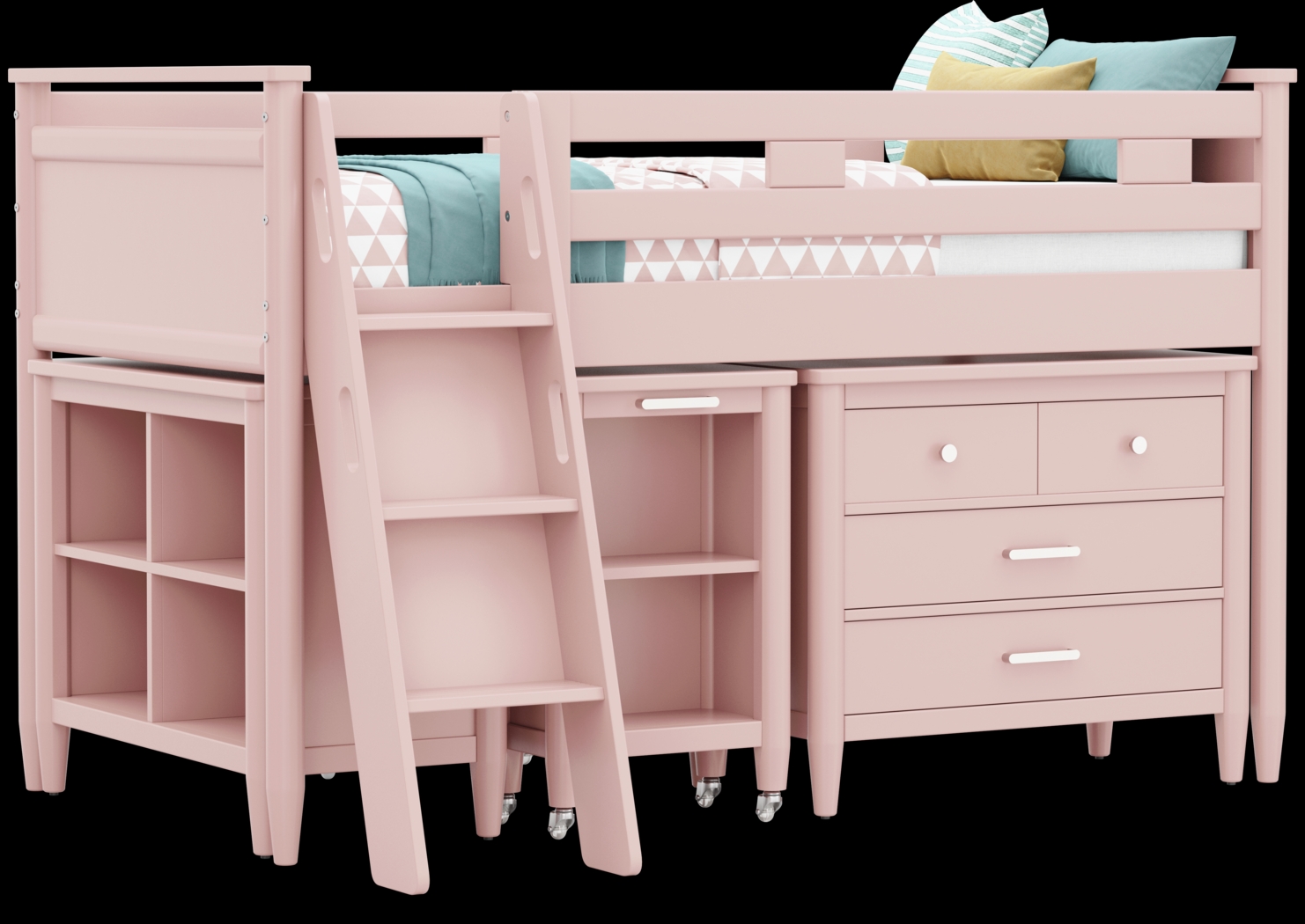 Kids Modern Colors Pink Twin Loft with Loft Chest, Bookcase and Desk - Thumbnail - Image 1