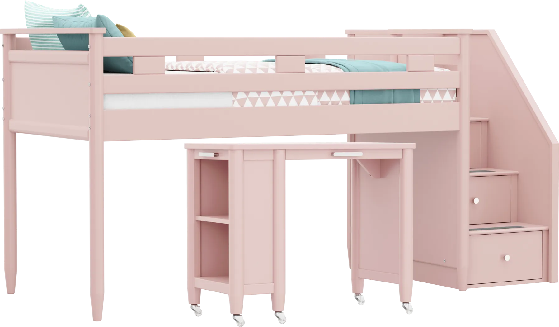 Kids Modern Colors Pink Twin Step Loft with Desk - Thumbnail - Image 1