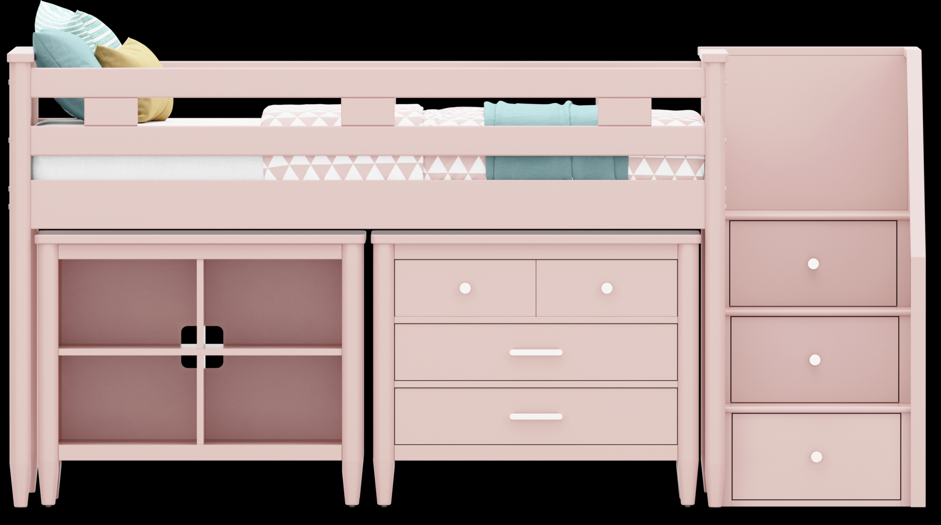 Kids Modern Colors Pink Twin Step Loft with Loft Chest and Bookcase - Thumbnail - Image 3