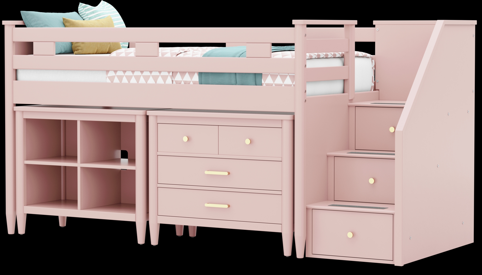 Kids Modern Colors Pink Twin Step Loft with Loft Chest and Bookcase - Thumbnail - Image 4