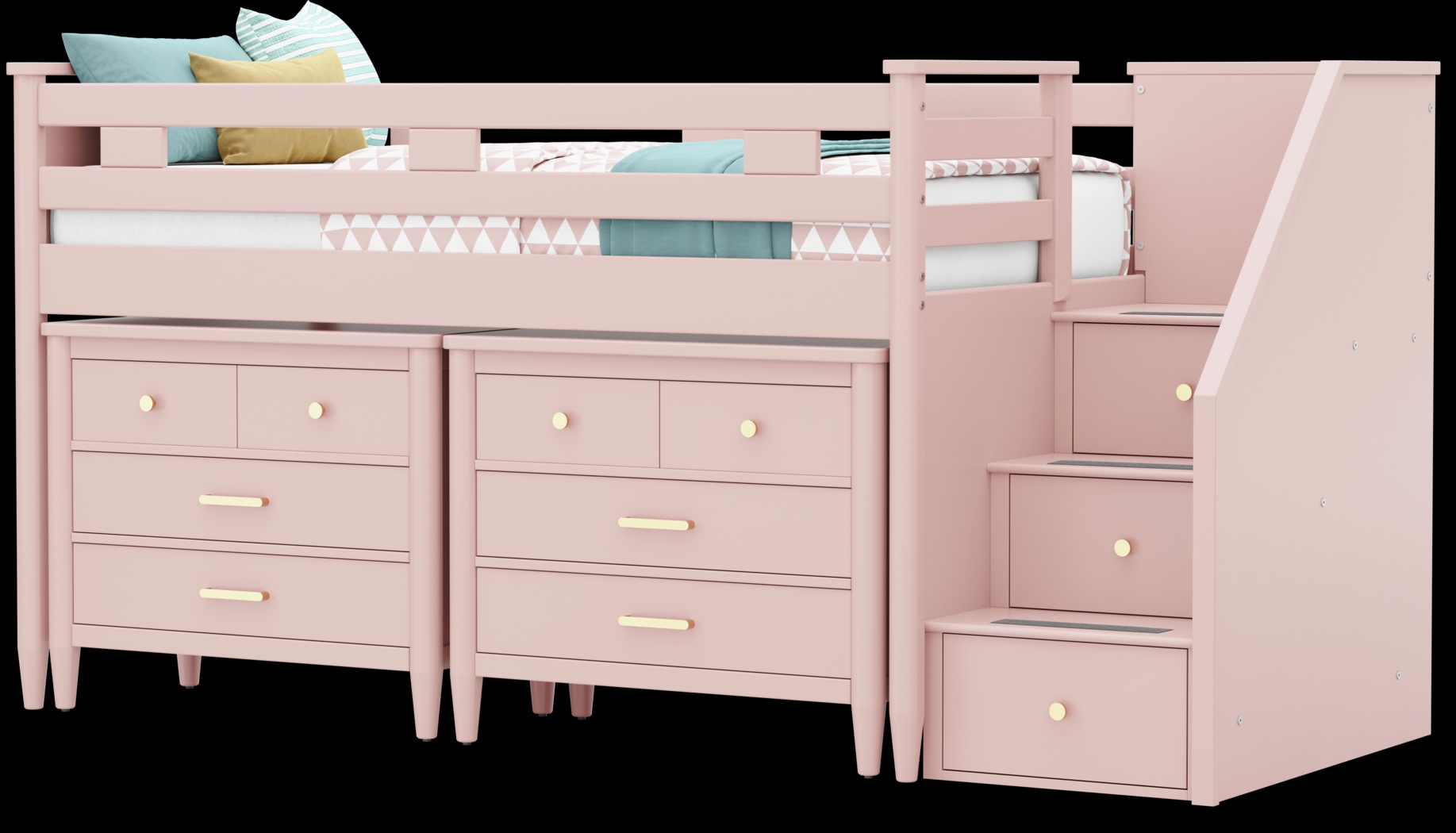 Kids Modern Colors Pink Twin Step Loft with Loft Chests - Thumbnail - Image 4