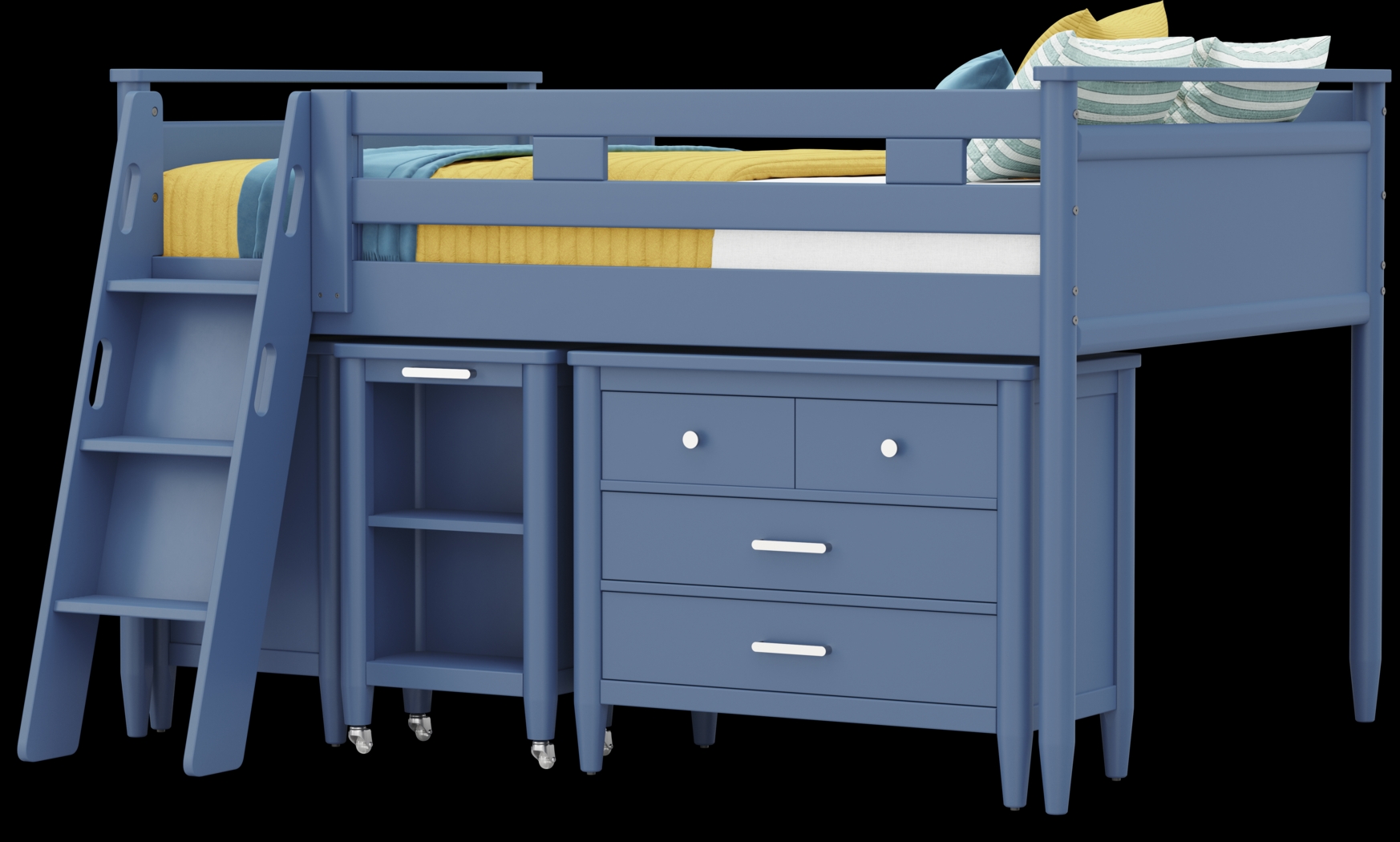Kids Modern Colors Slate Blue Full Loft Bed with Loft Chest, Bookcase and Desk - Thumbnail - Image 3